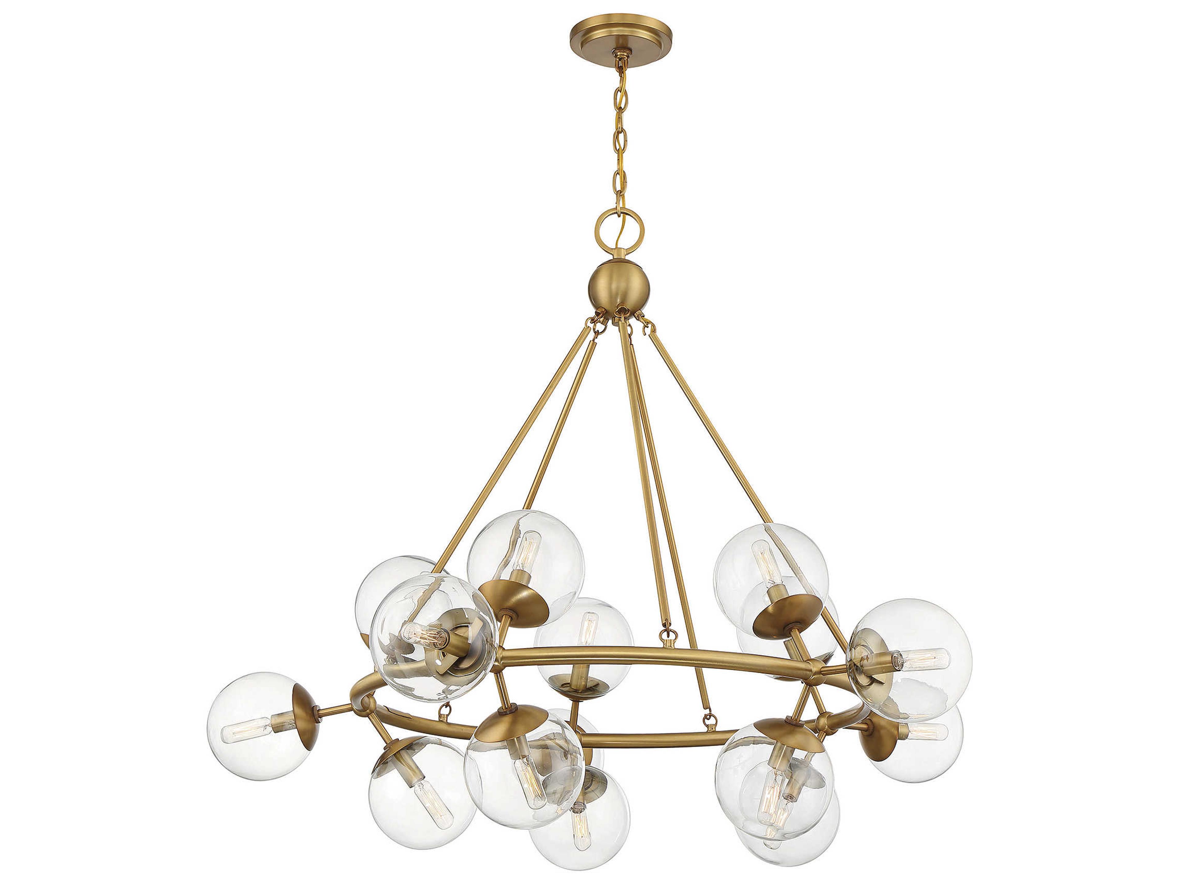 Savoy House Orion 15-Light Warm Brass Glass Globe Chandelier