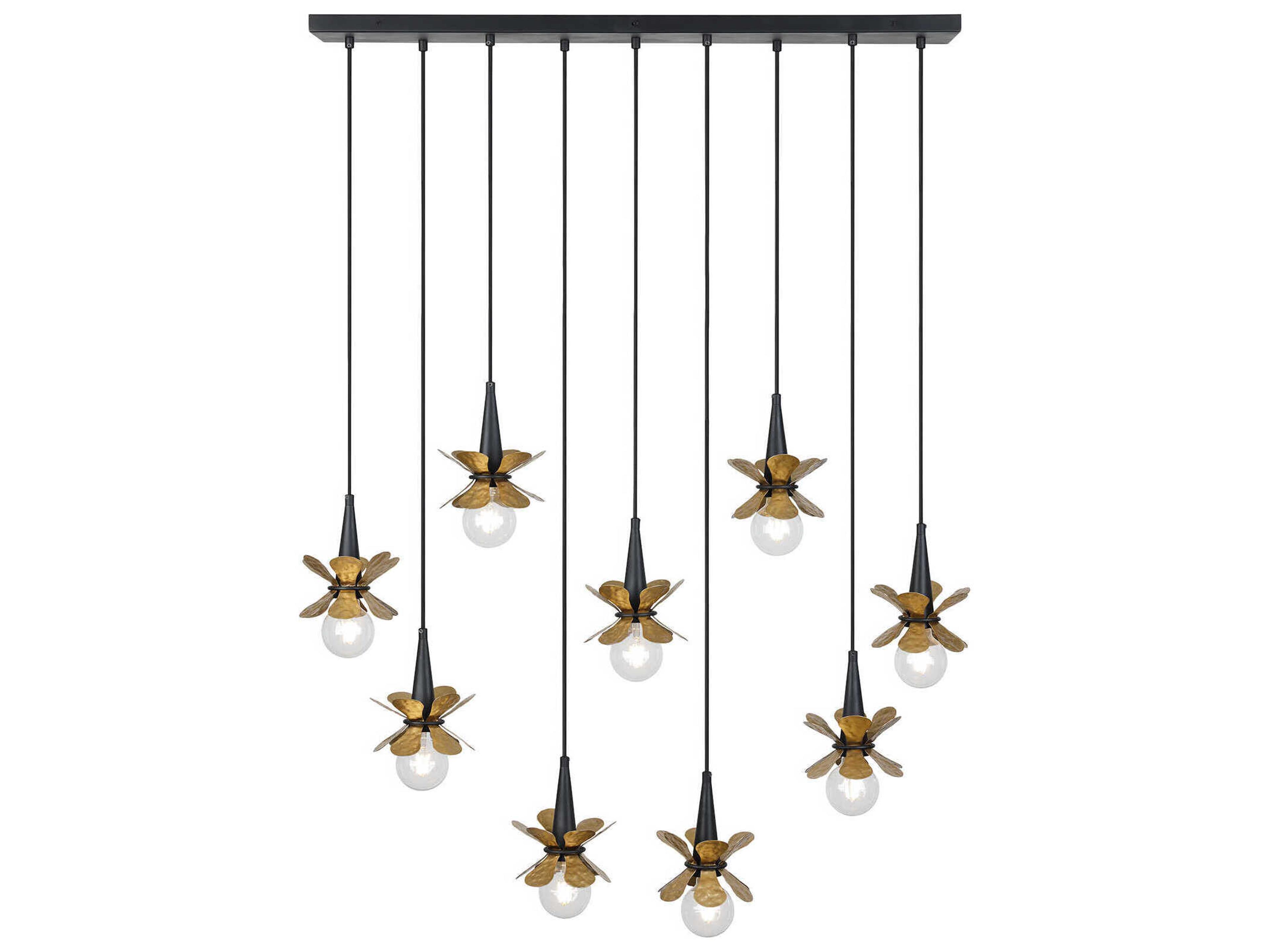 Portinatx 9-Light Satin Black Hammered Gold Island Pendant