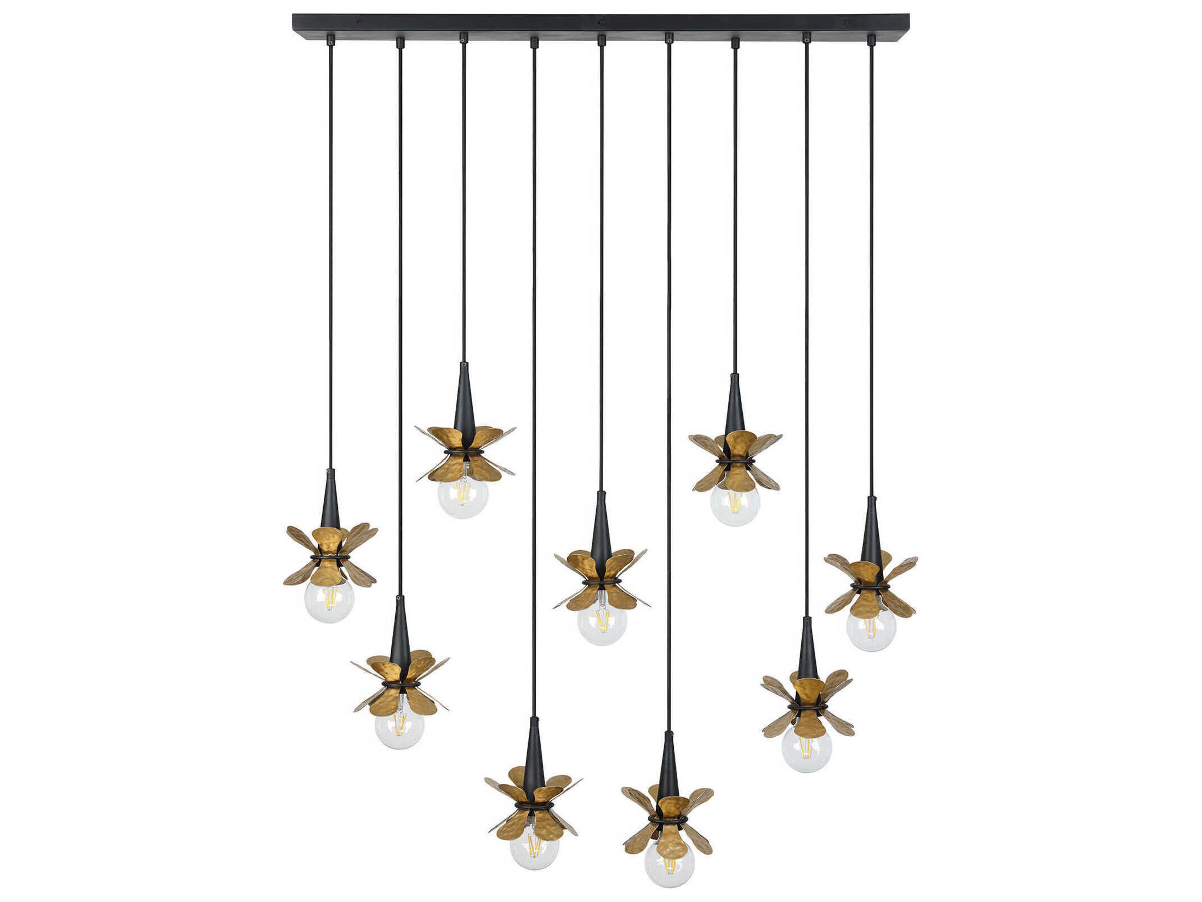 Savoy House Portinatx 9-Light Satin Black Hammered Gold Island Pendant