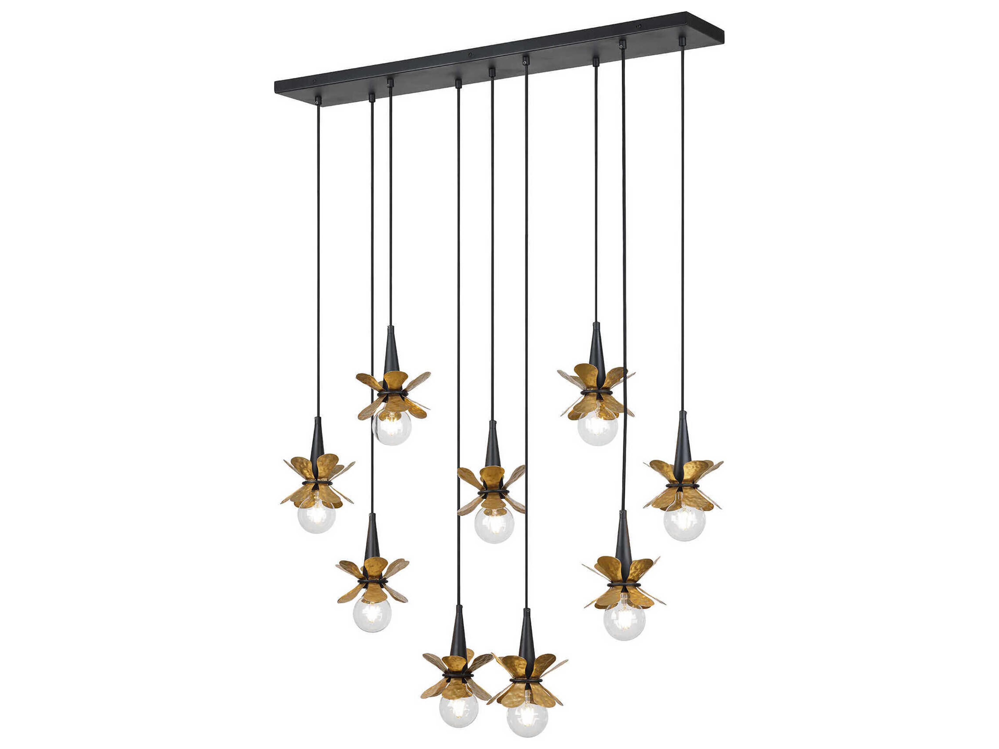 Savoy House Portinatx 9-Light Satin Black Hammered Gold Island Pendant