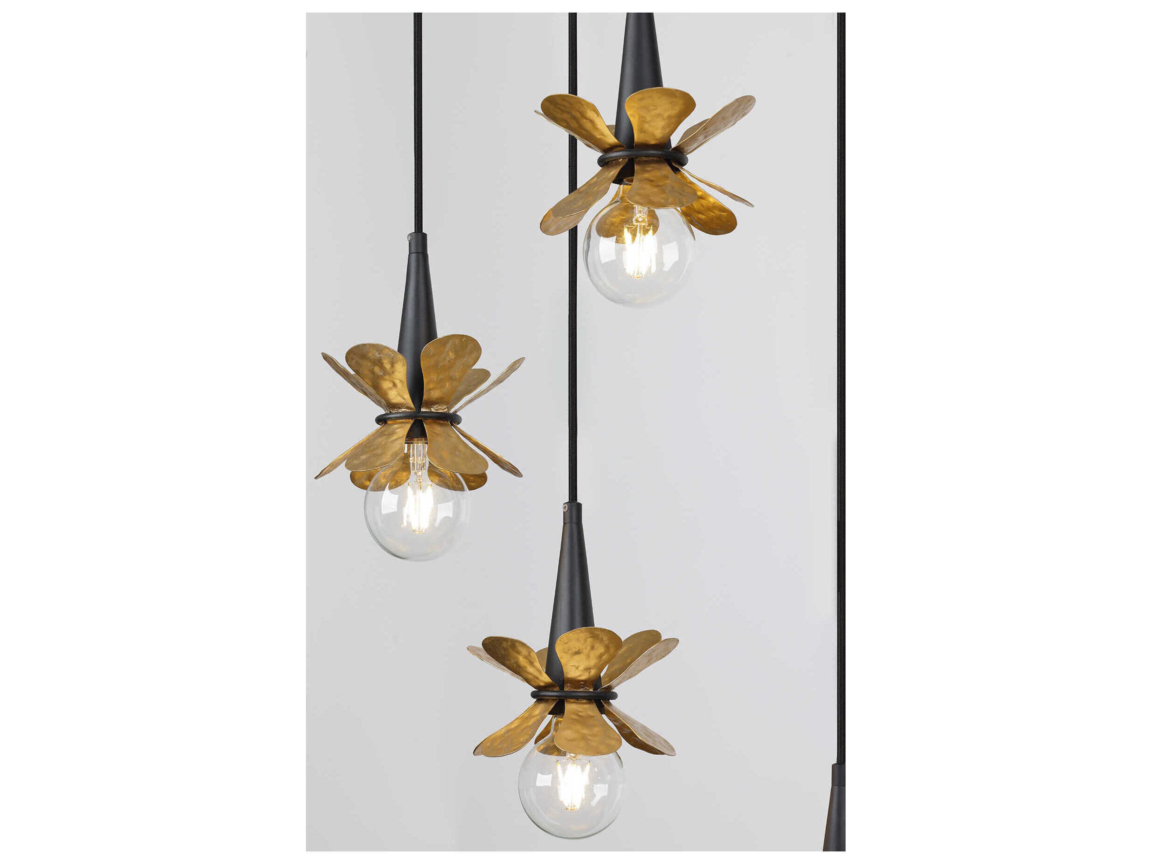 Savoy House Portinatx 9-Light Satin Black Hammered Gold Island Pendant