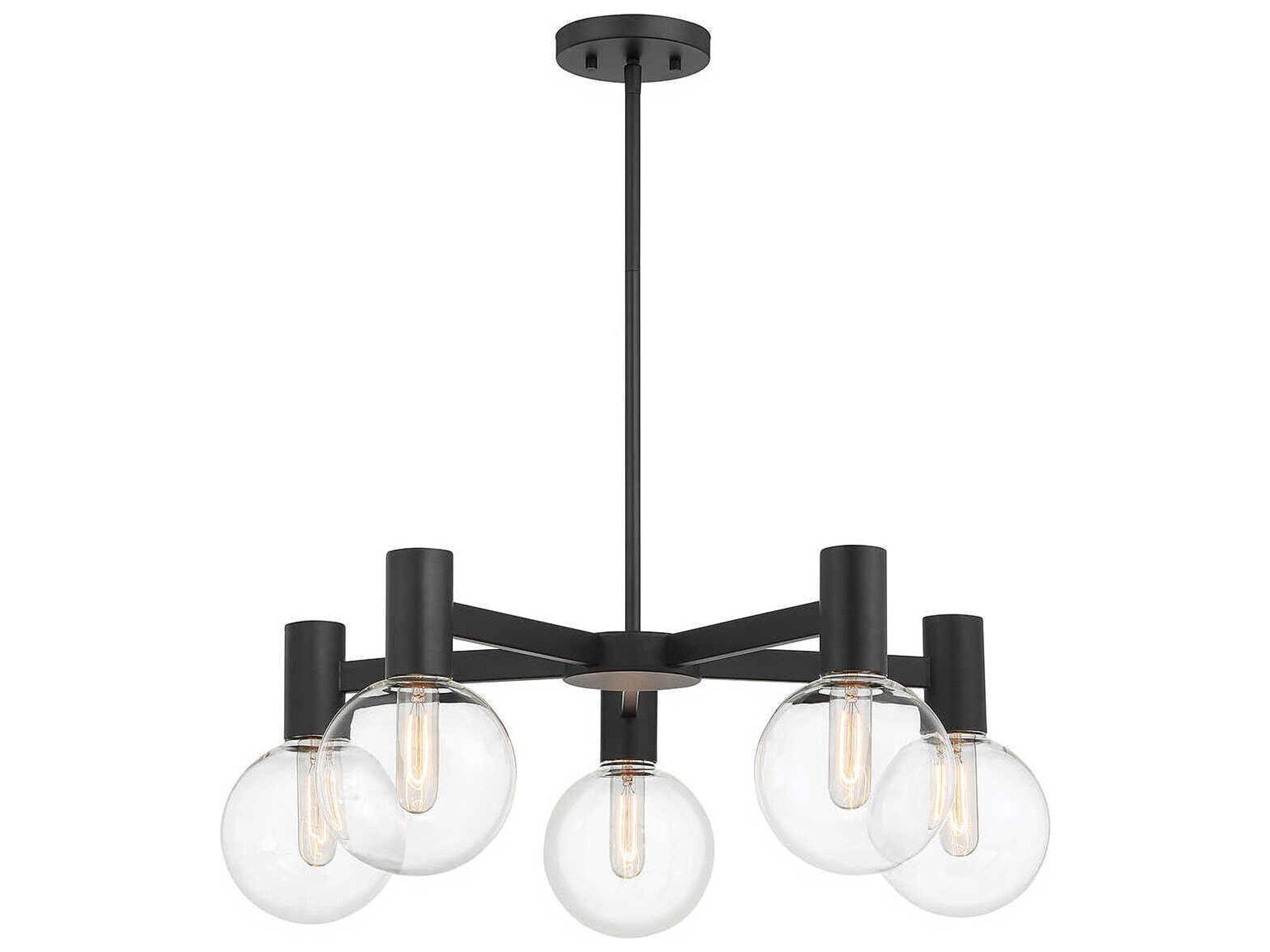 Wright 5-Light Matte Black Glass Globe Chandelier