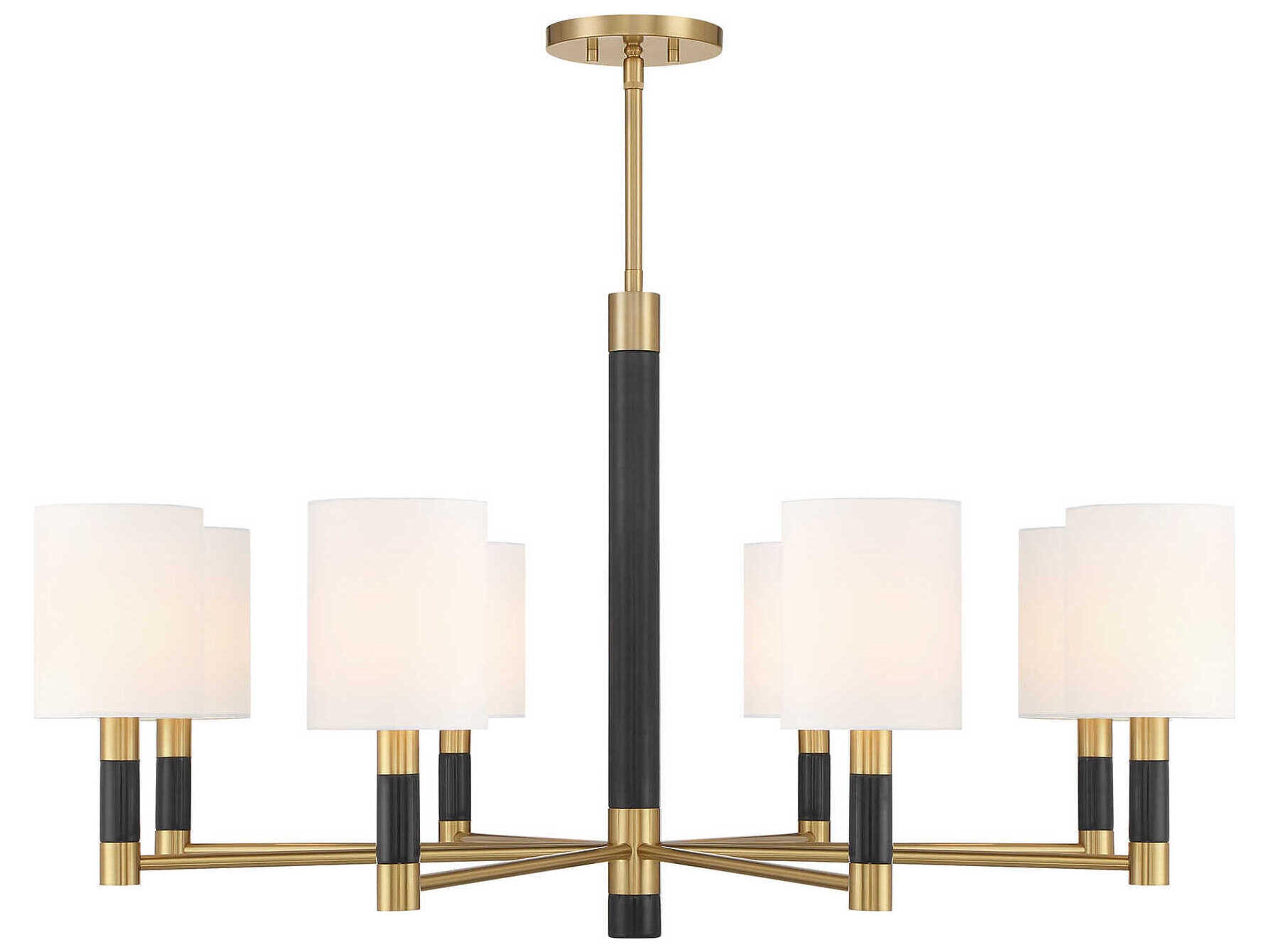 Conrad 8-Light Warm Brass Black Marble Cylinder Round Chandelier