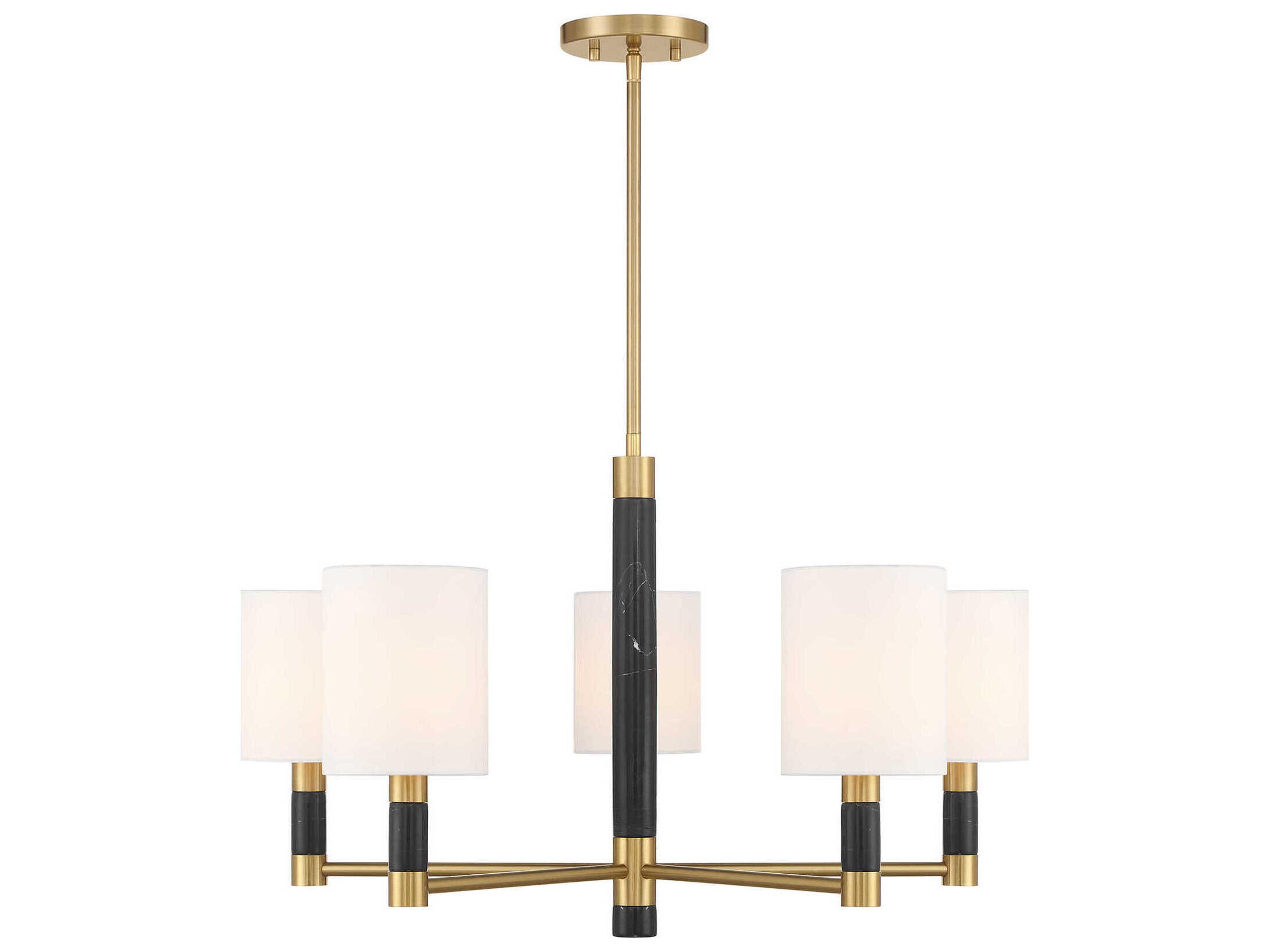 Conrad 5-Light Warm Brass Black Marble Cylinder Round Chandelier