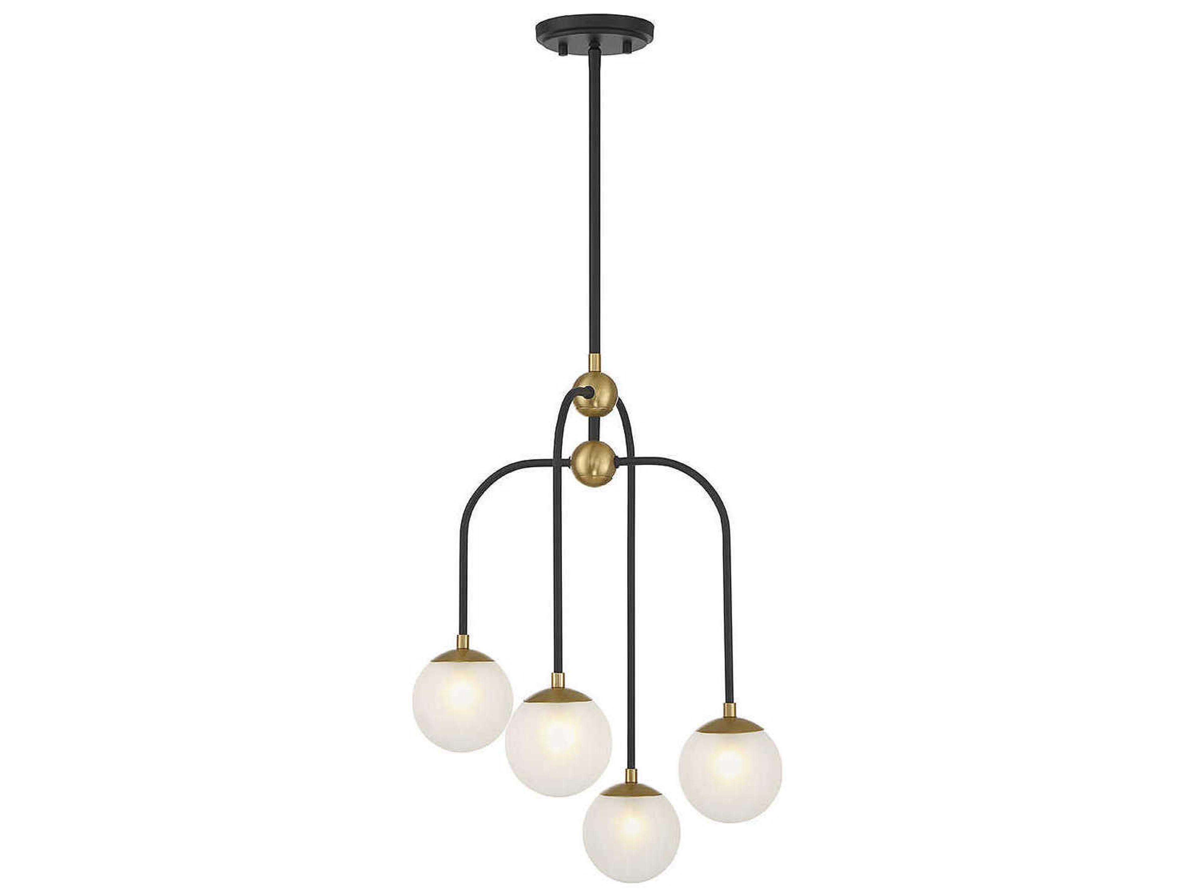 4-Light Couplet Chandelier in Matte Black with Warm Brass Accents