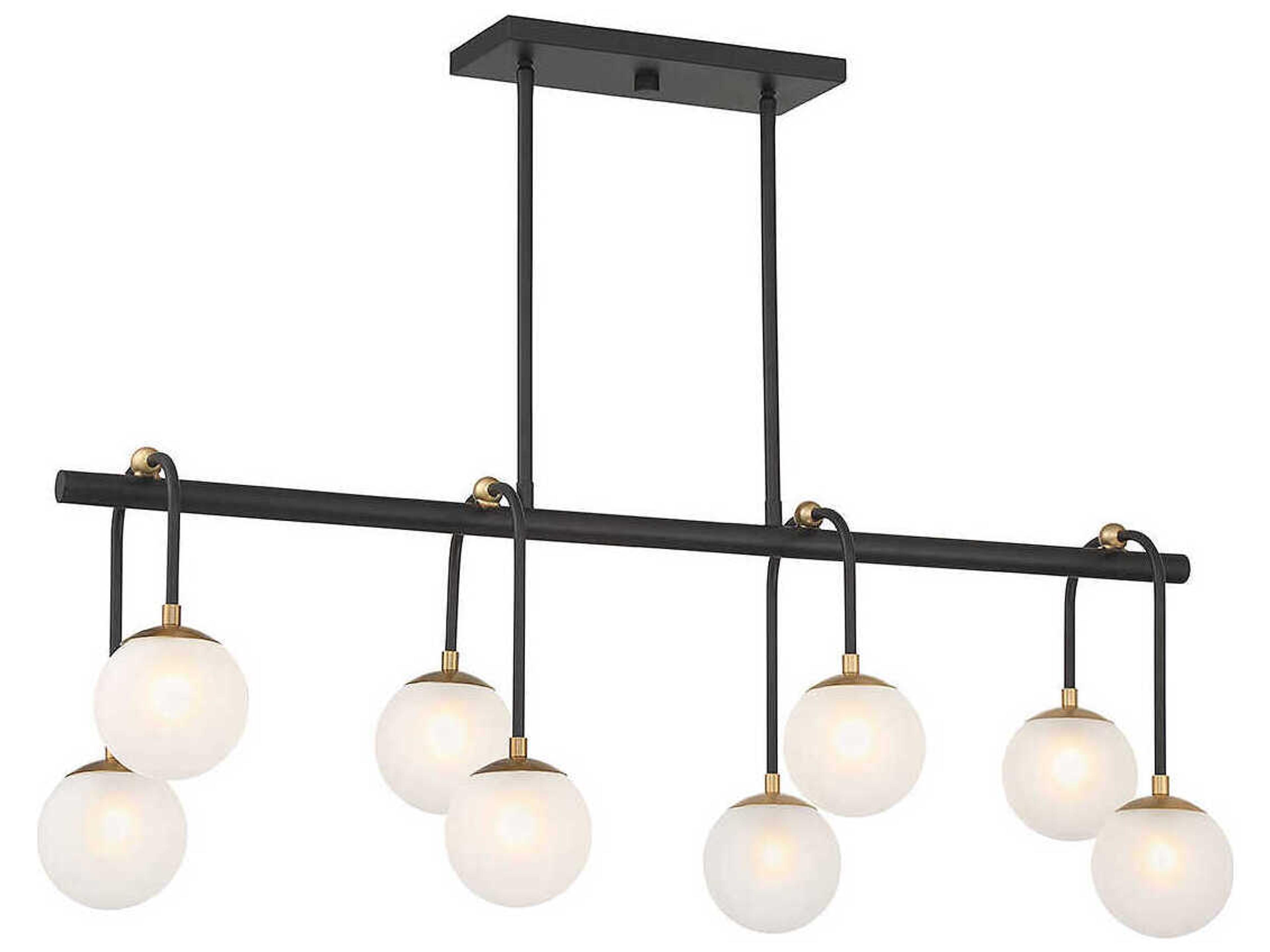 Couplet 8-Light Matte Black Warm Brass Glass Globe Linear Island Pendant