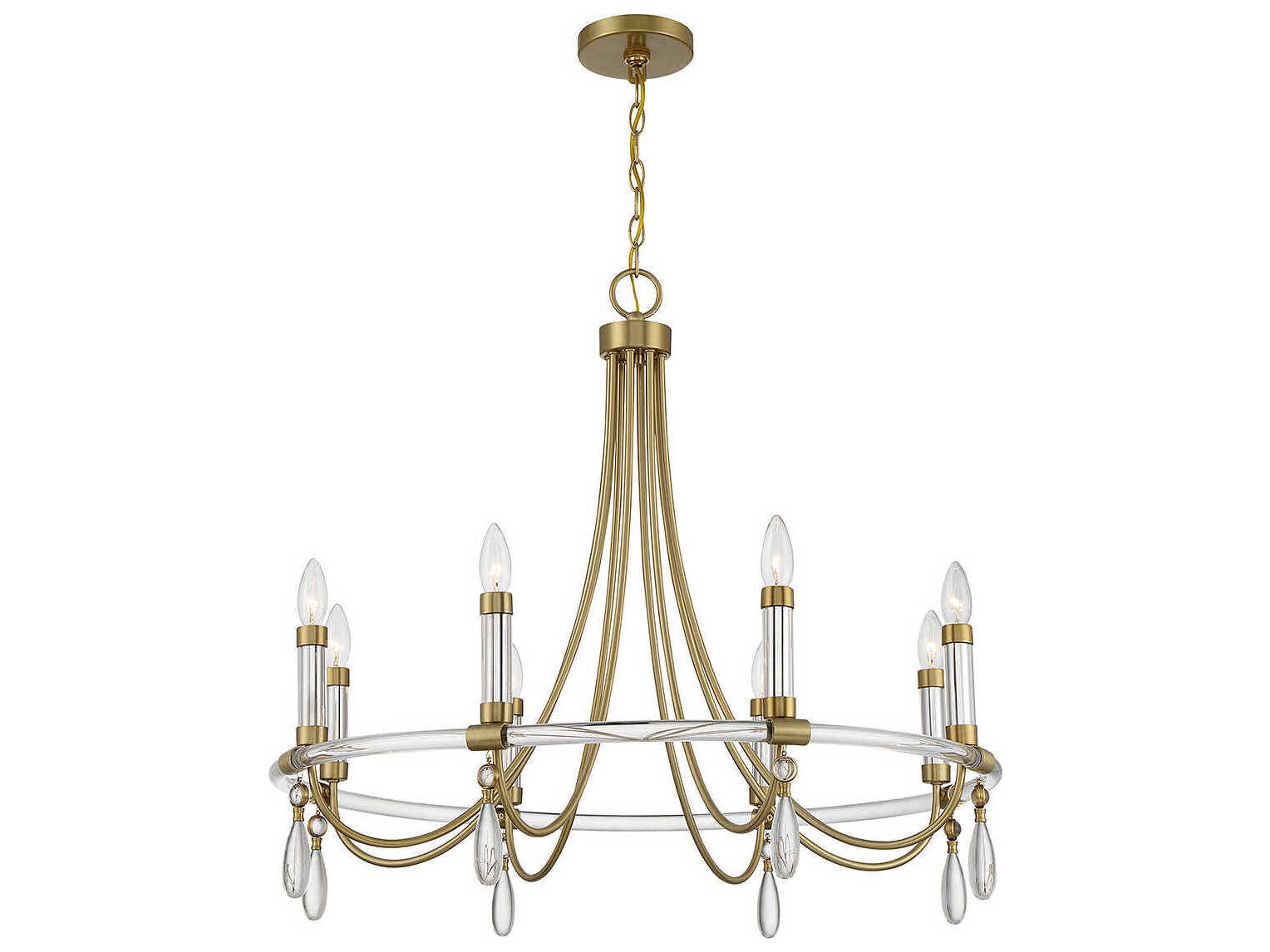 Savoy House Mayfair 8-Light Warm Brass Chrome Crystal Candelabra Chandelier
