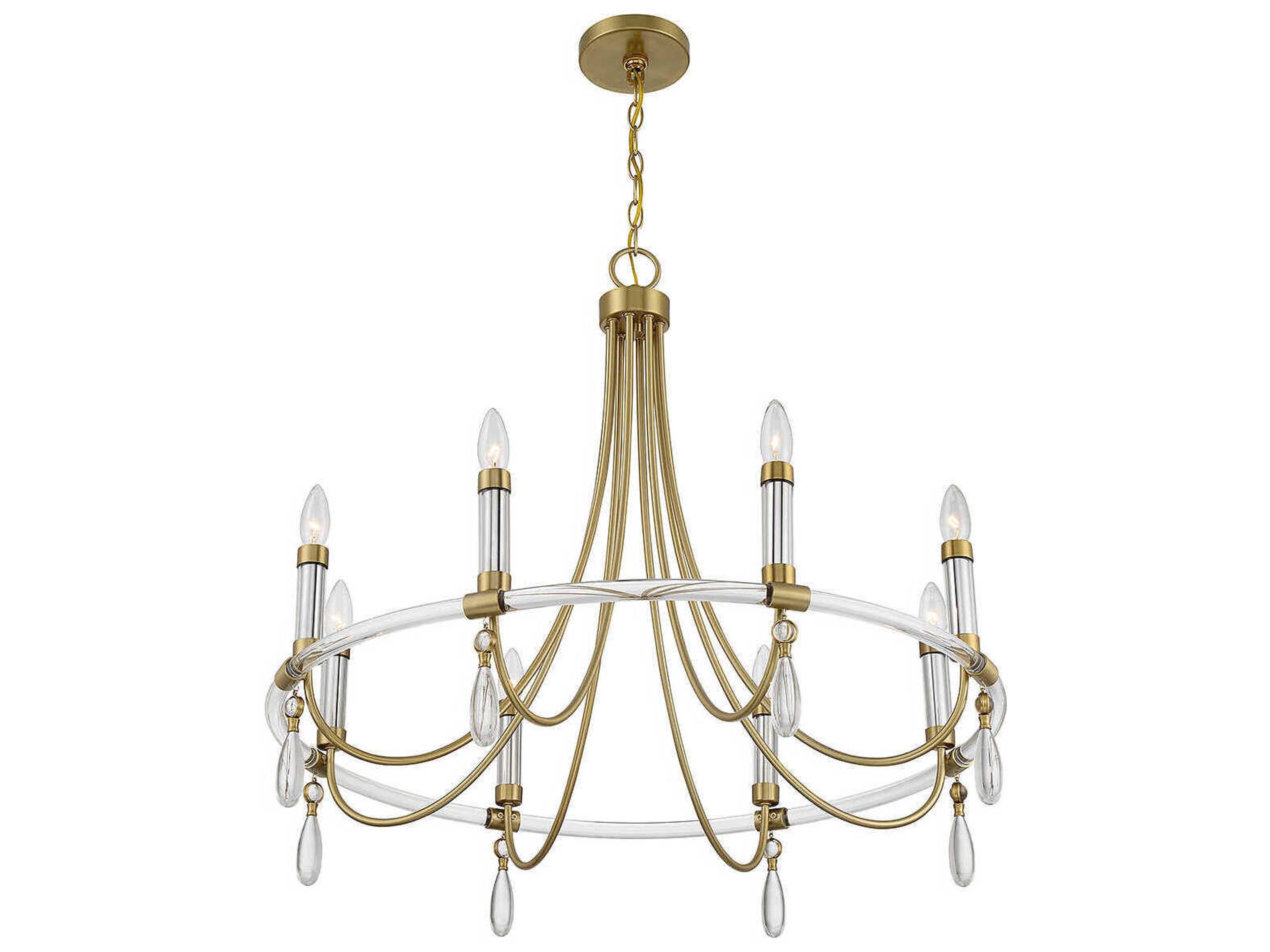 Savoy House Mayfair 8-Light Warm Brass Chrome Crystal Candelabra Chandelier