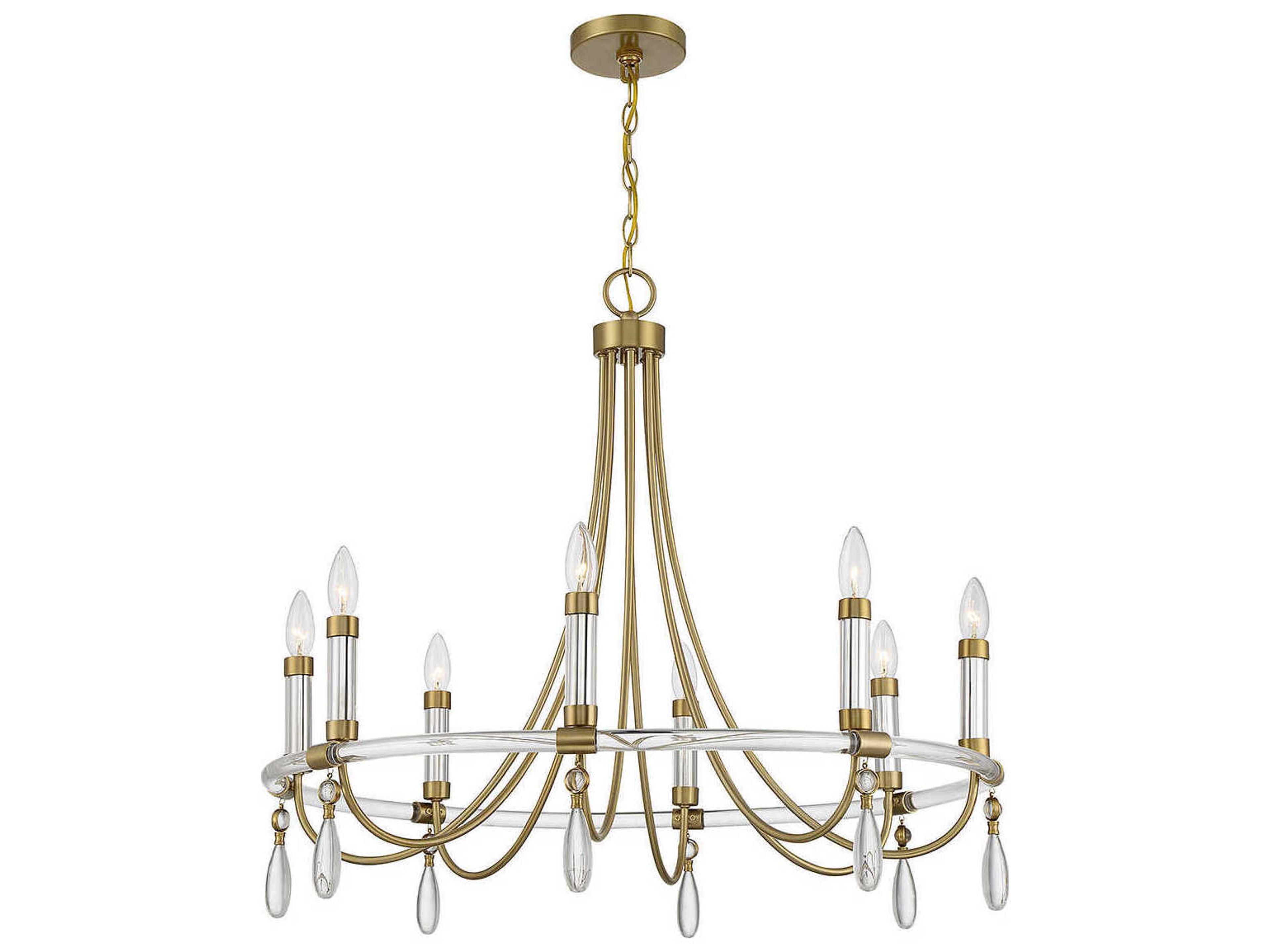 Savoy House Mayfair 8-Light Warm Brass Chrome Crystal Candelabra Chandelier