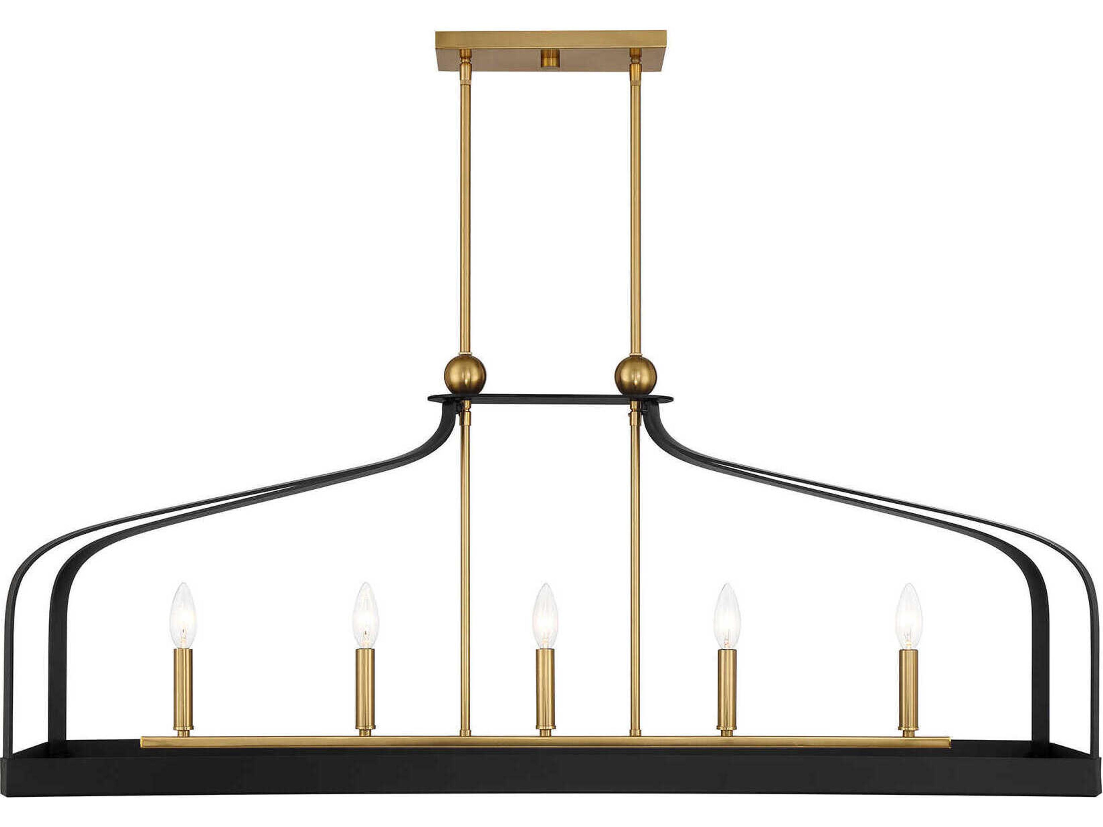5-Light Sheffield Linear Chandelier in Matte Black and Warm Brass