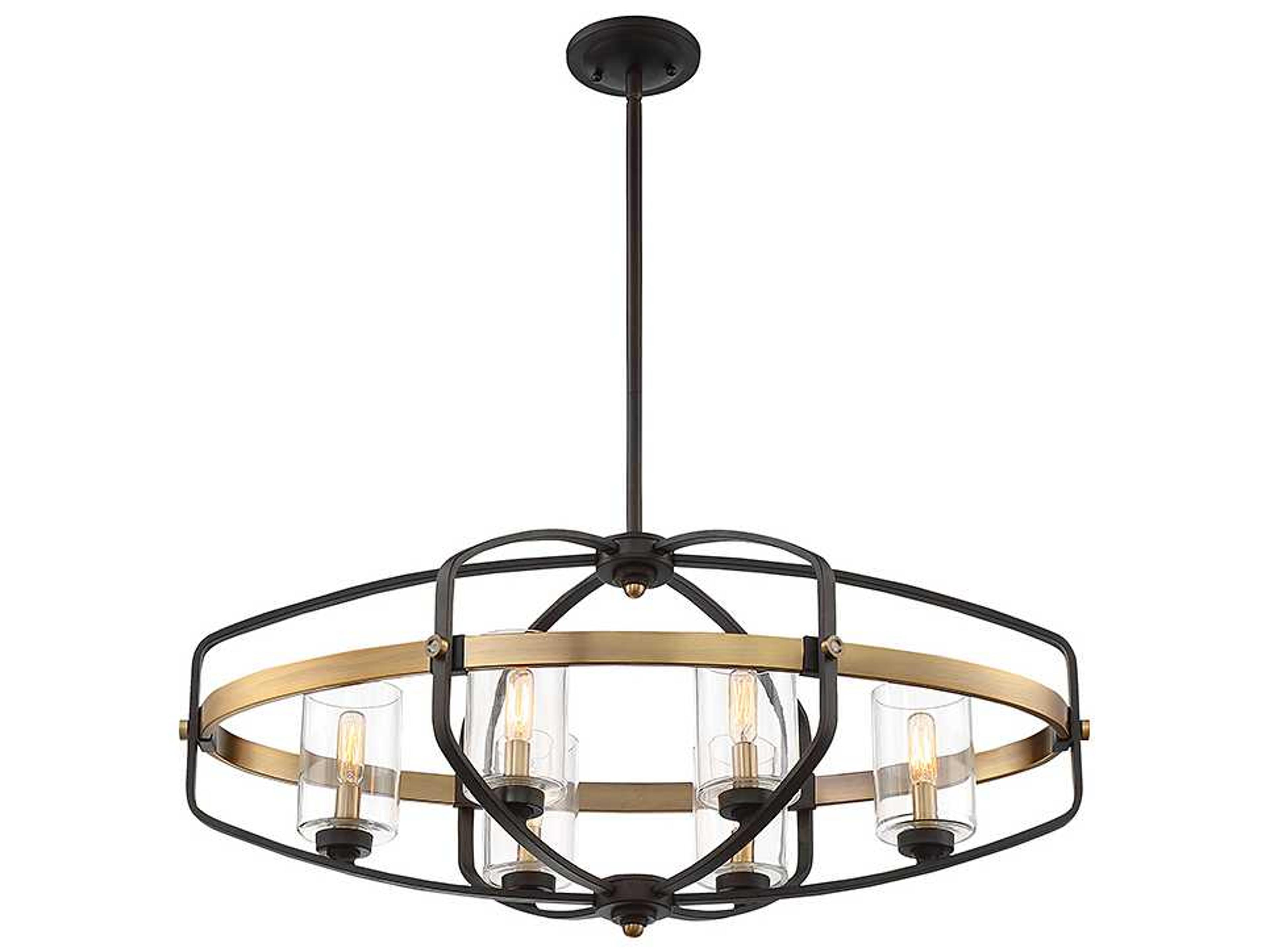 Savoy House Kirkland 6-Light English Bronze Warm Brass Glass Cylinder Linear Island Pendant