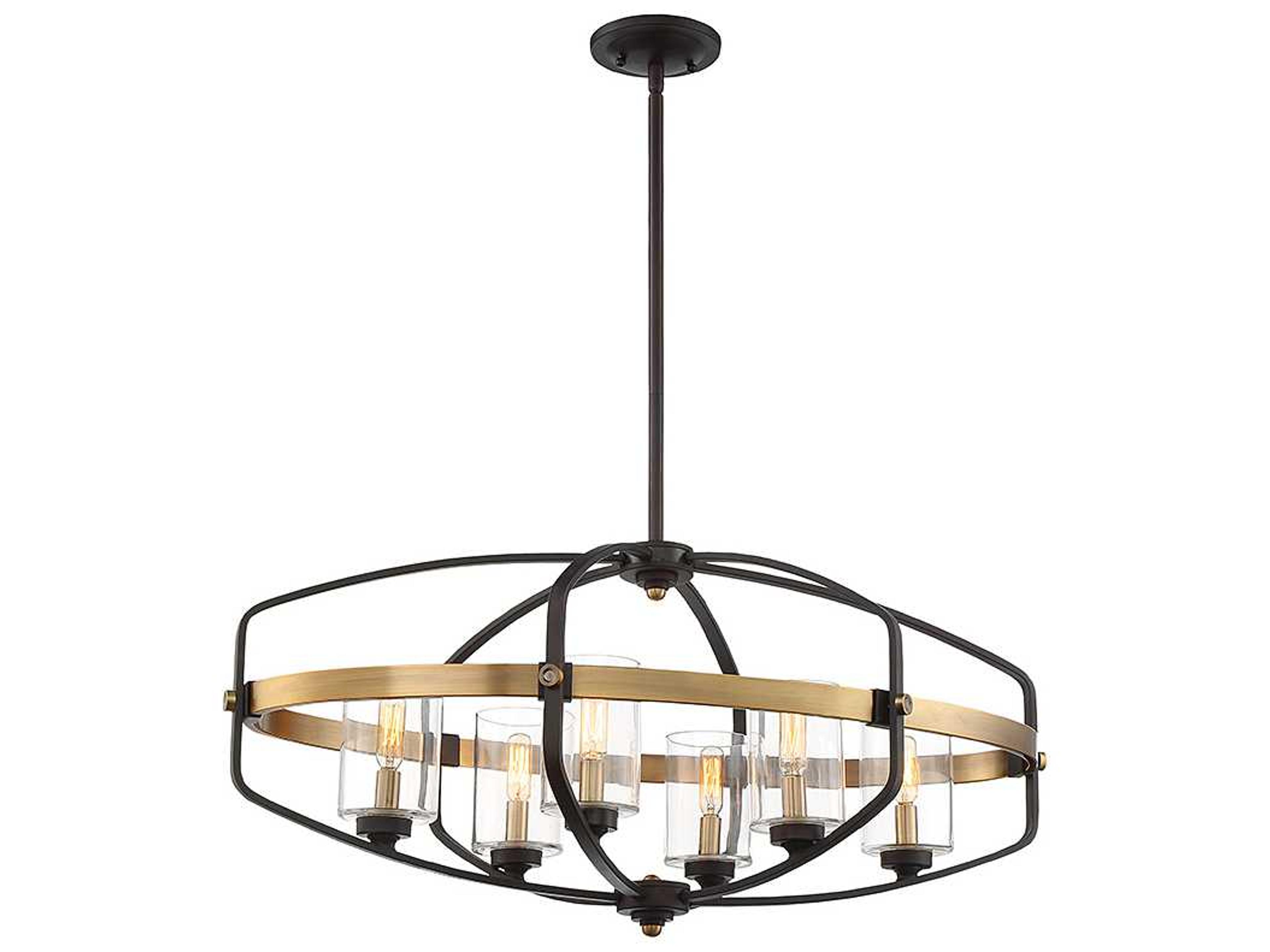 Savoy House Kirkland 6-Light English Bronze Warm Brass Glass Cylinder Linear Island Pendant