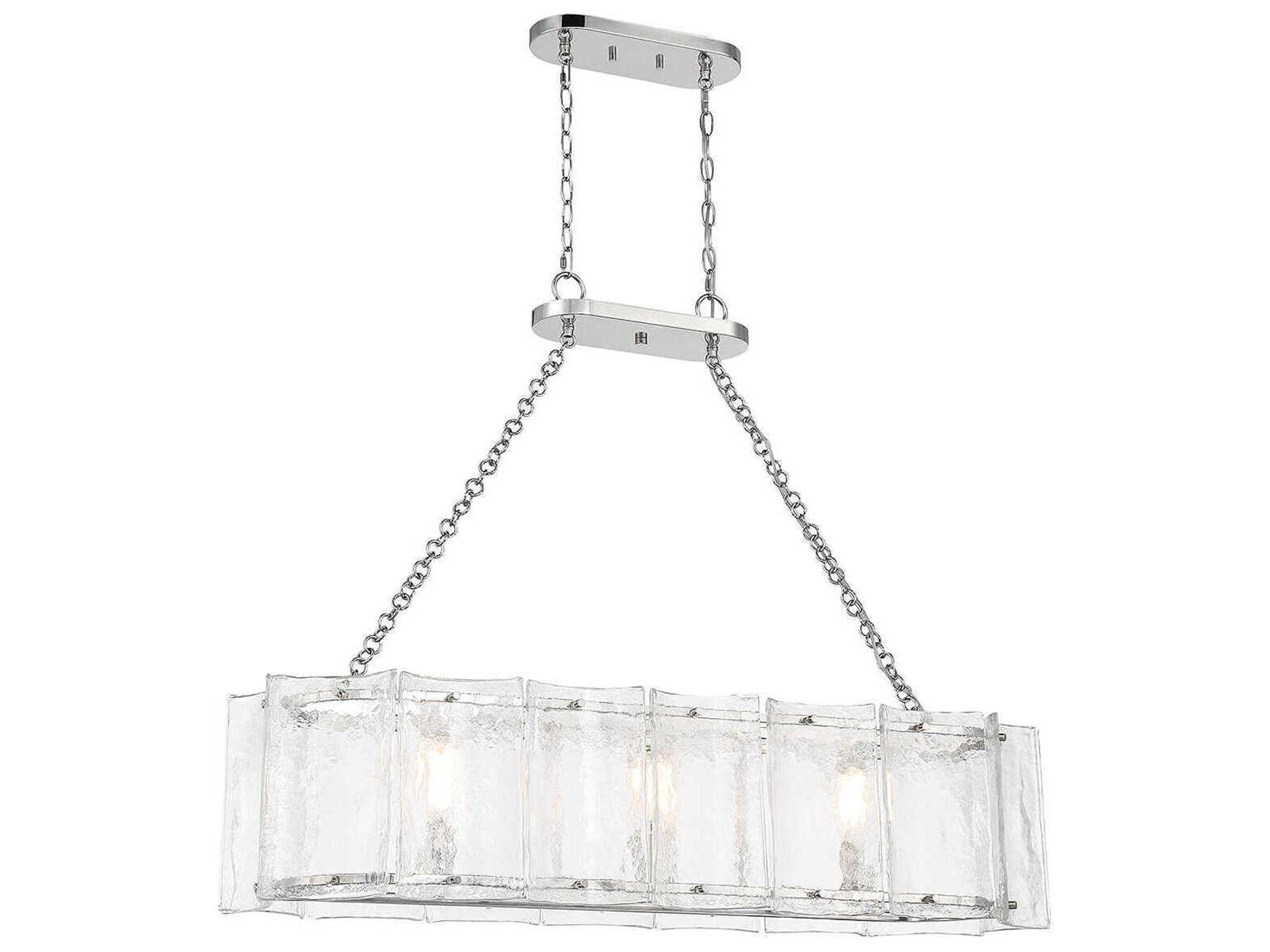 Genry 3-Light Polished Nickel Chrome Glass Linear Island Pendant