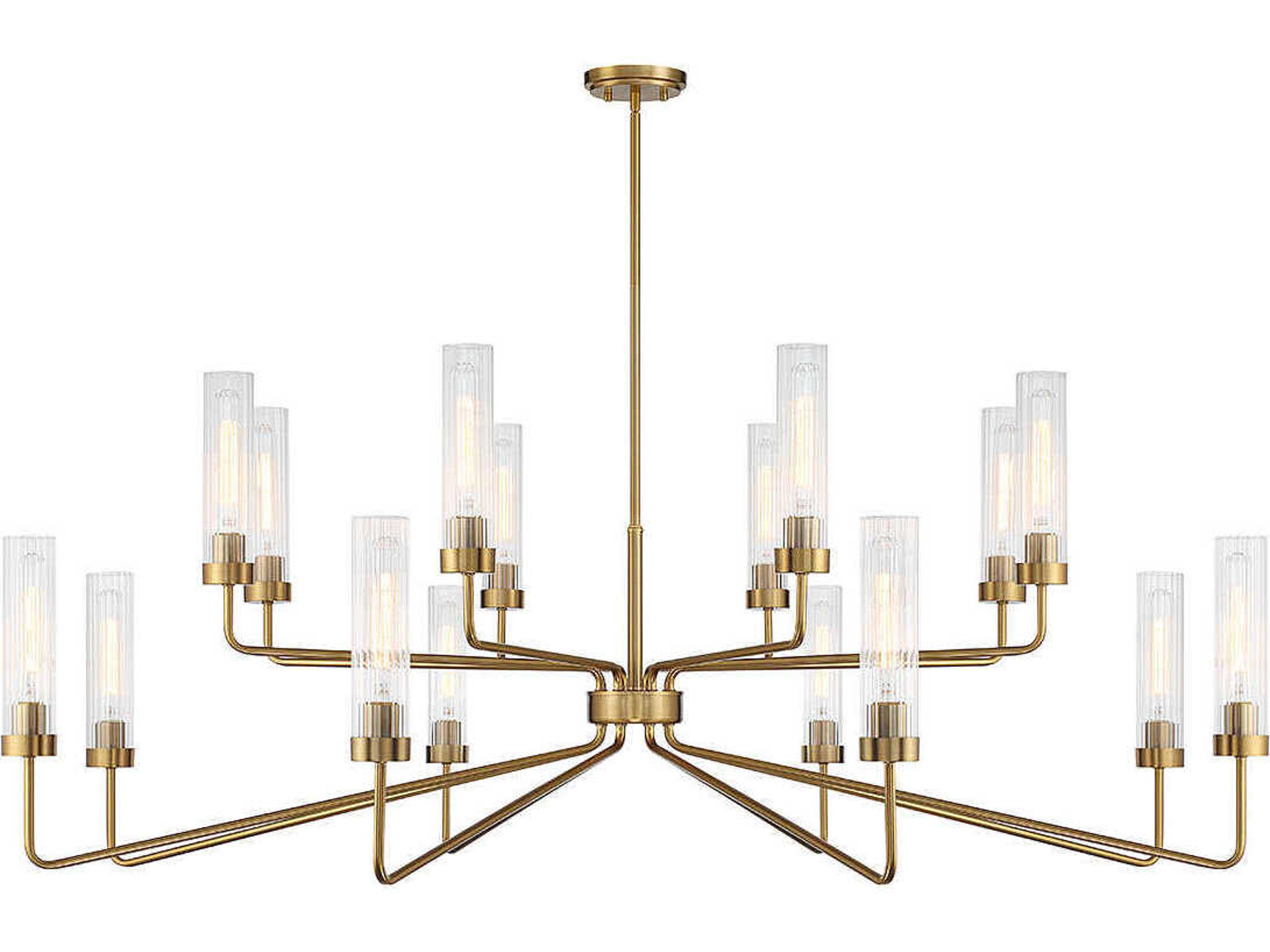 Baker 16-Light Warm Brass Glass Cylinder Tiered Chandelier