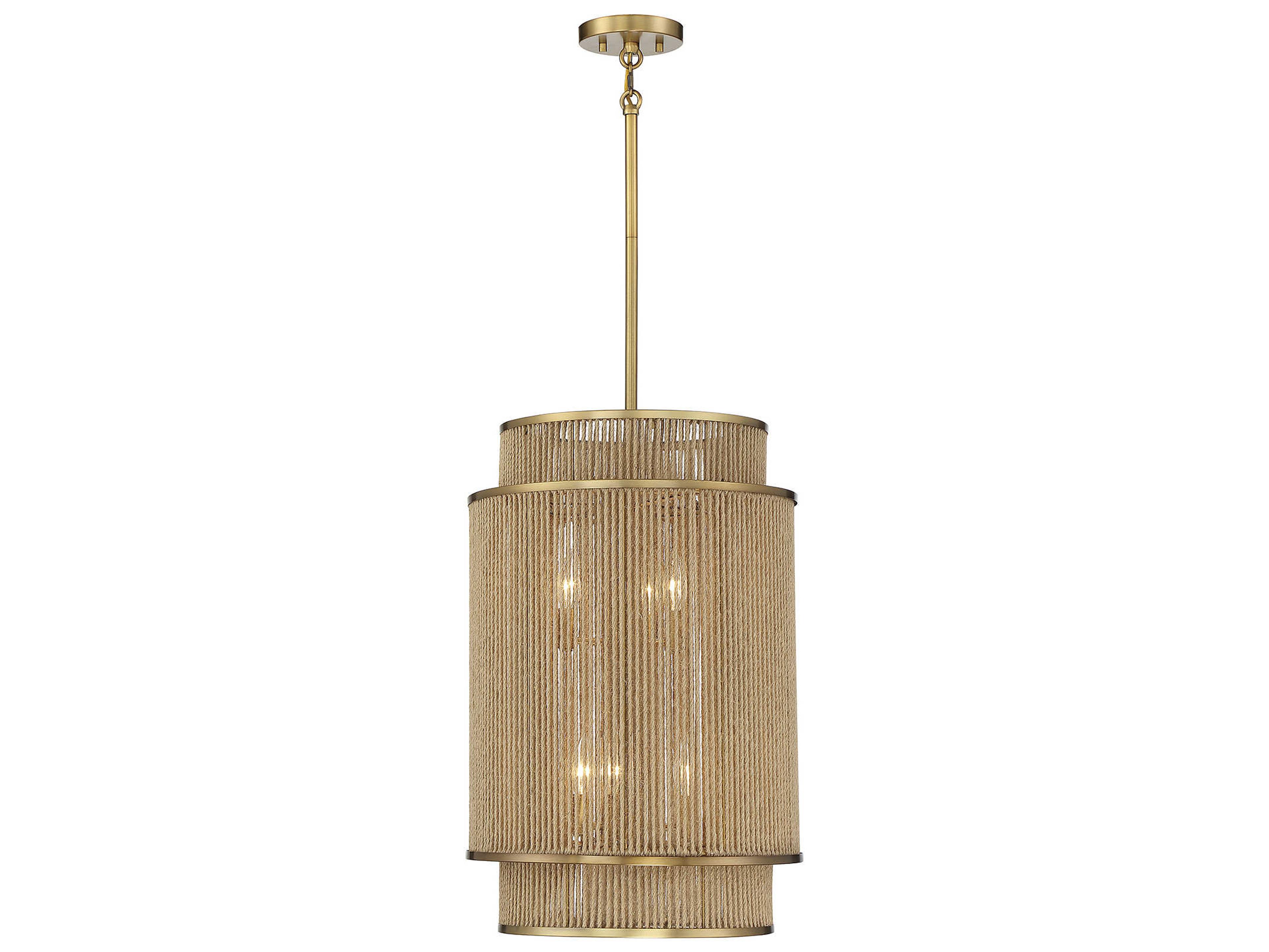 Ashburn 6-Light Pendant in Warm Brass and Rope