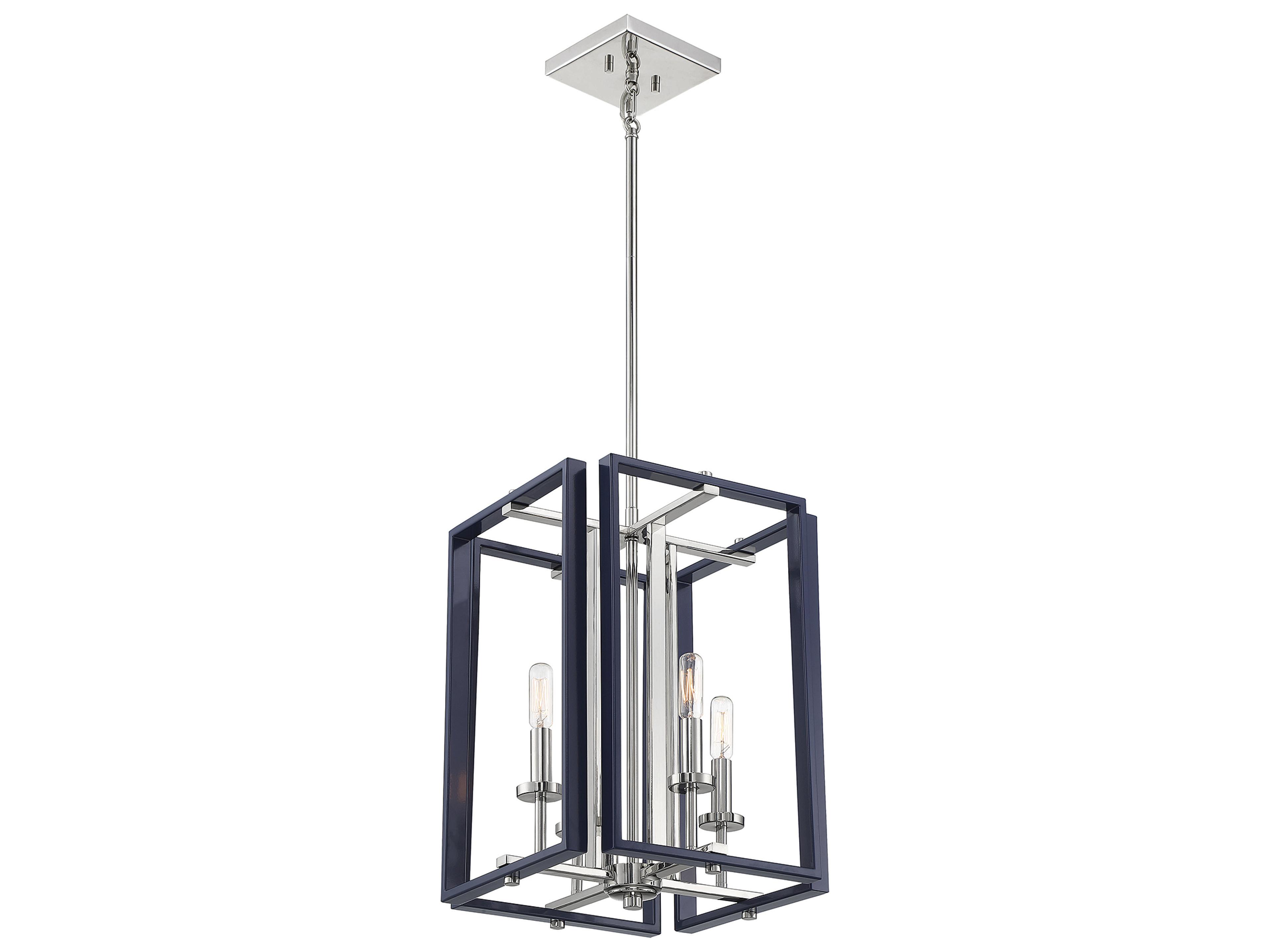Savoy House Champlin 4-Light Navy Polished Nickel Blue Glass Chandelier