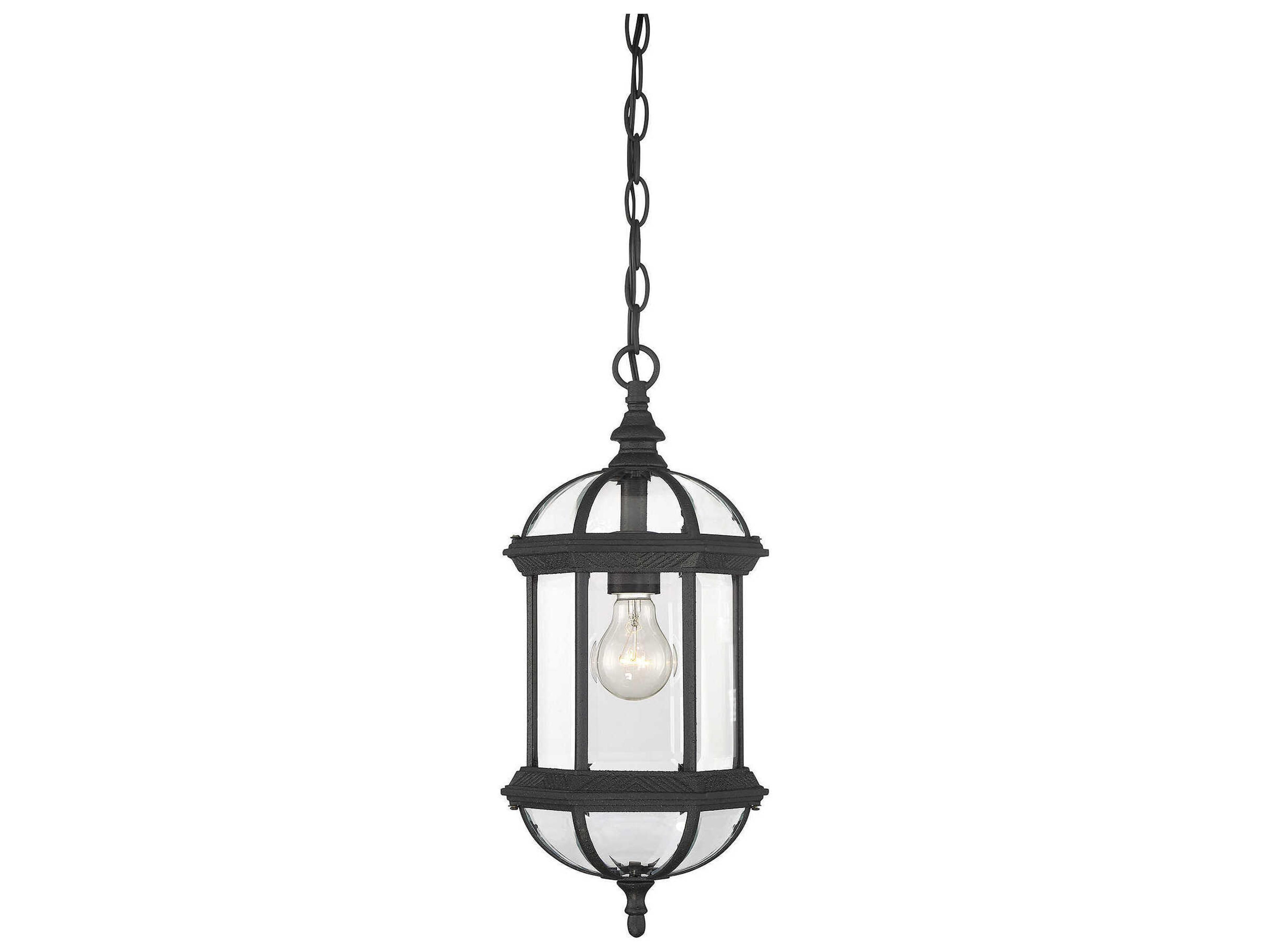 Kensington 1-Light Textured Black Glass Lantern Mini Pendant