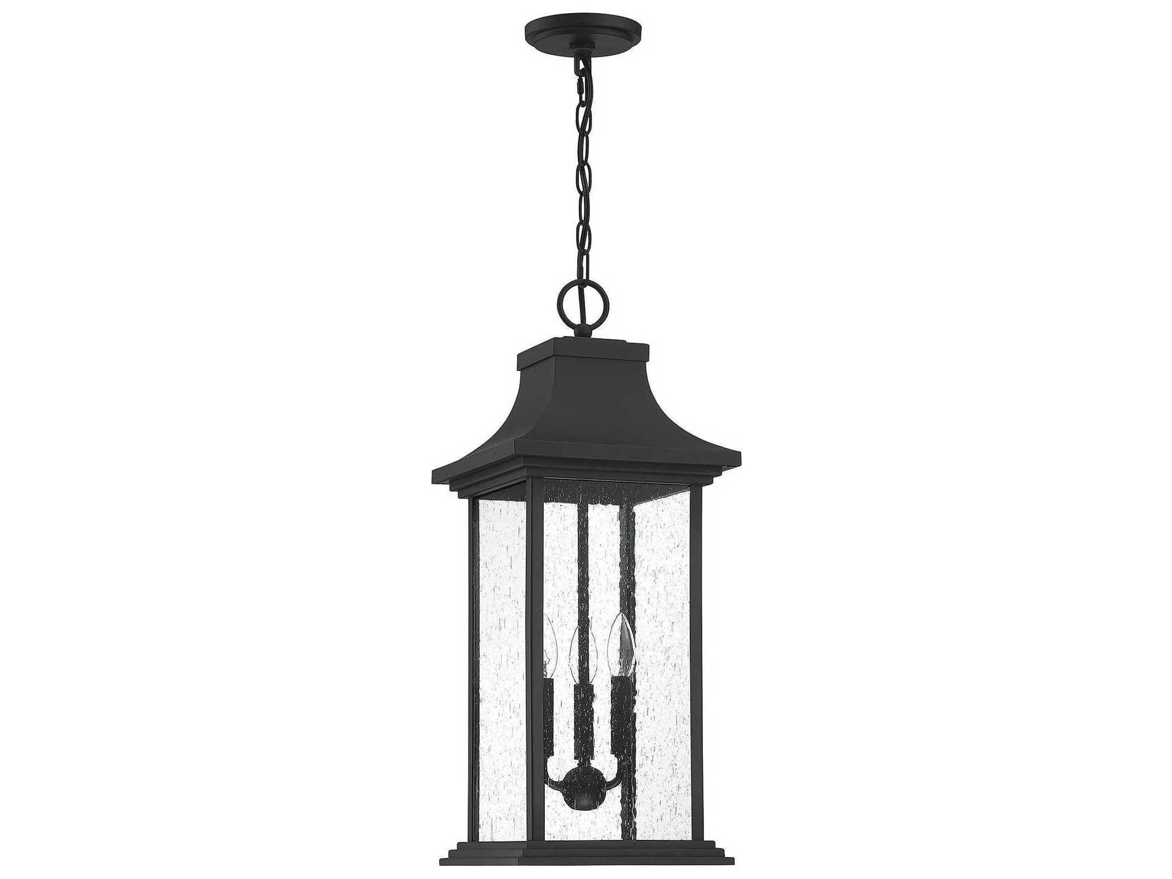 Savoy House Hancock 3-Light Matte Black Glass Lantern Mini Pendant