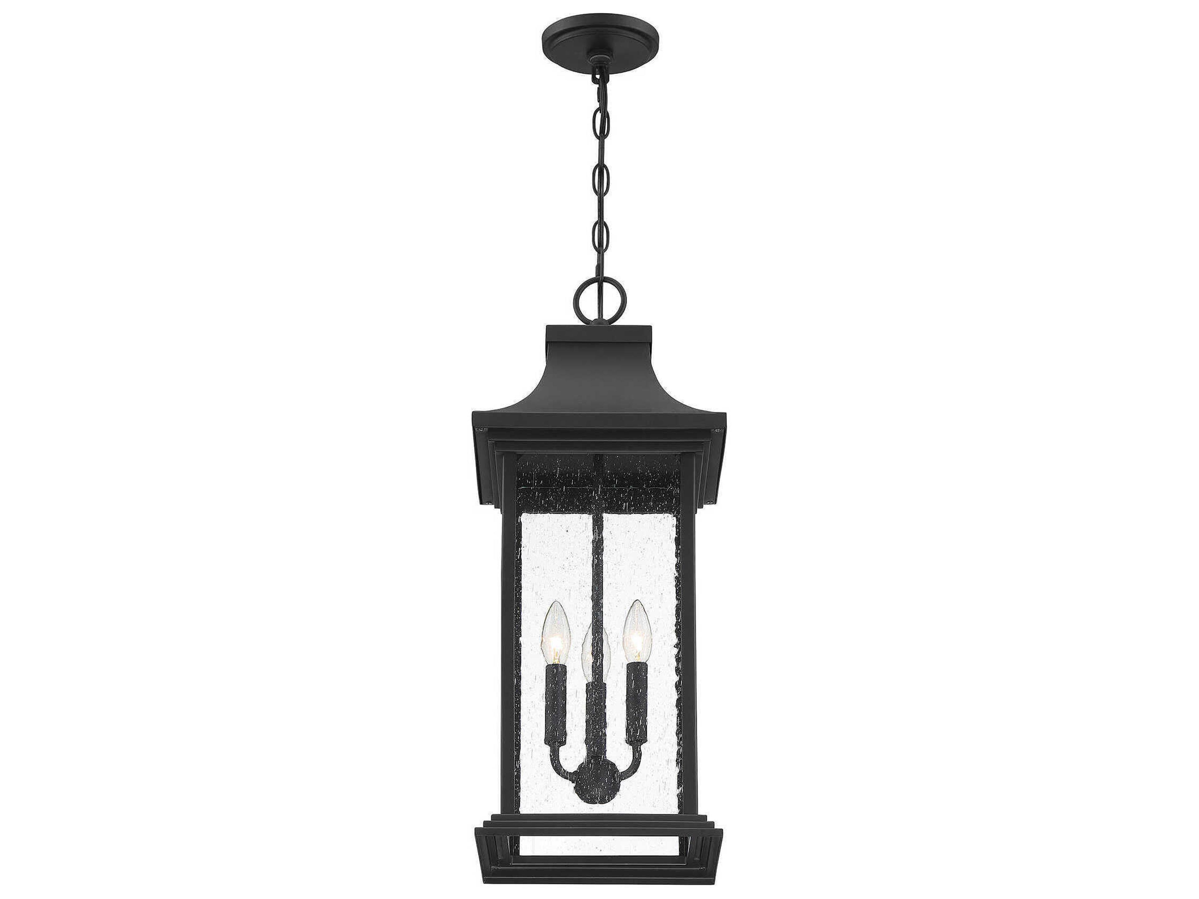 Savoy House Hancock 3-Light Matte Black Glass Lantern Mini Pendant