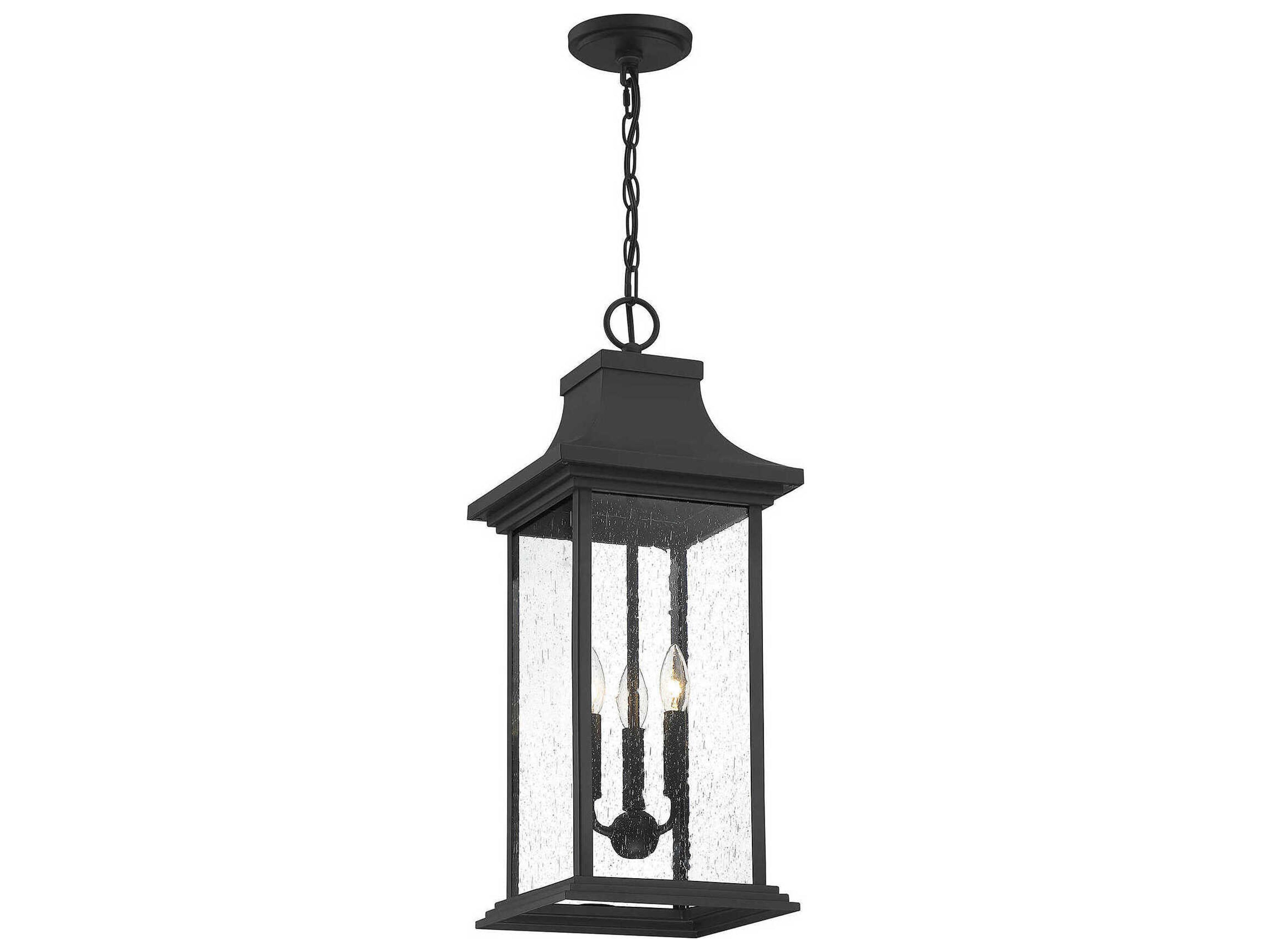 Savoy House Hancock 3-Light Matte Black Glass Lantern Mini Pendant