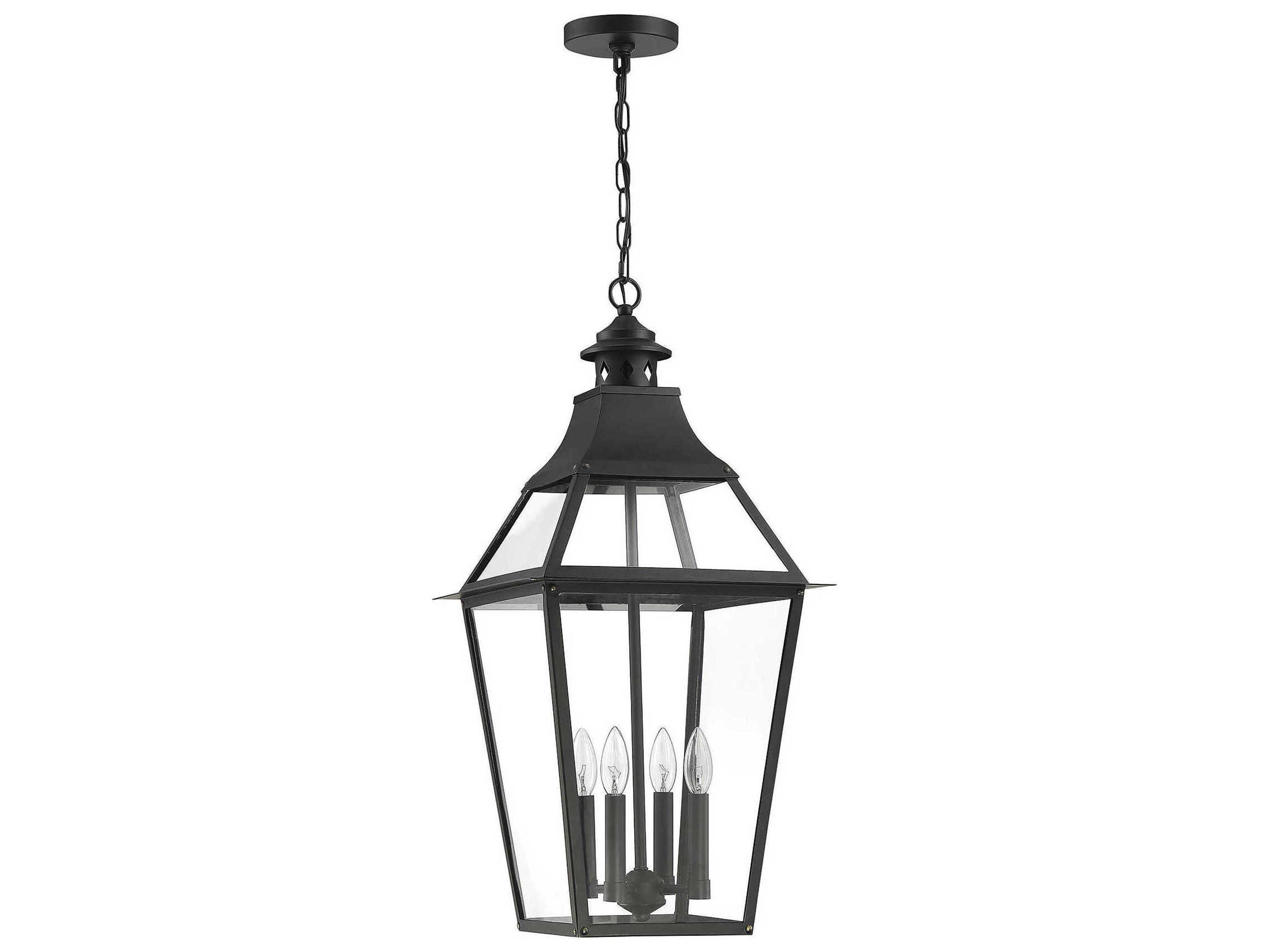 Savoy House Jackson 4-Light Black Gold Glass Lantern Pendant