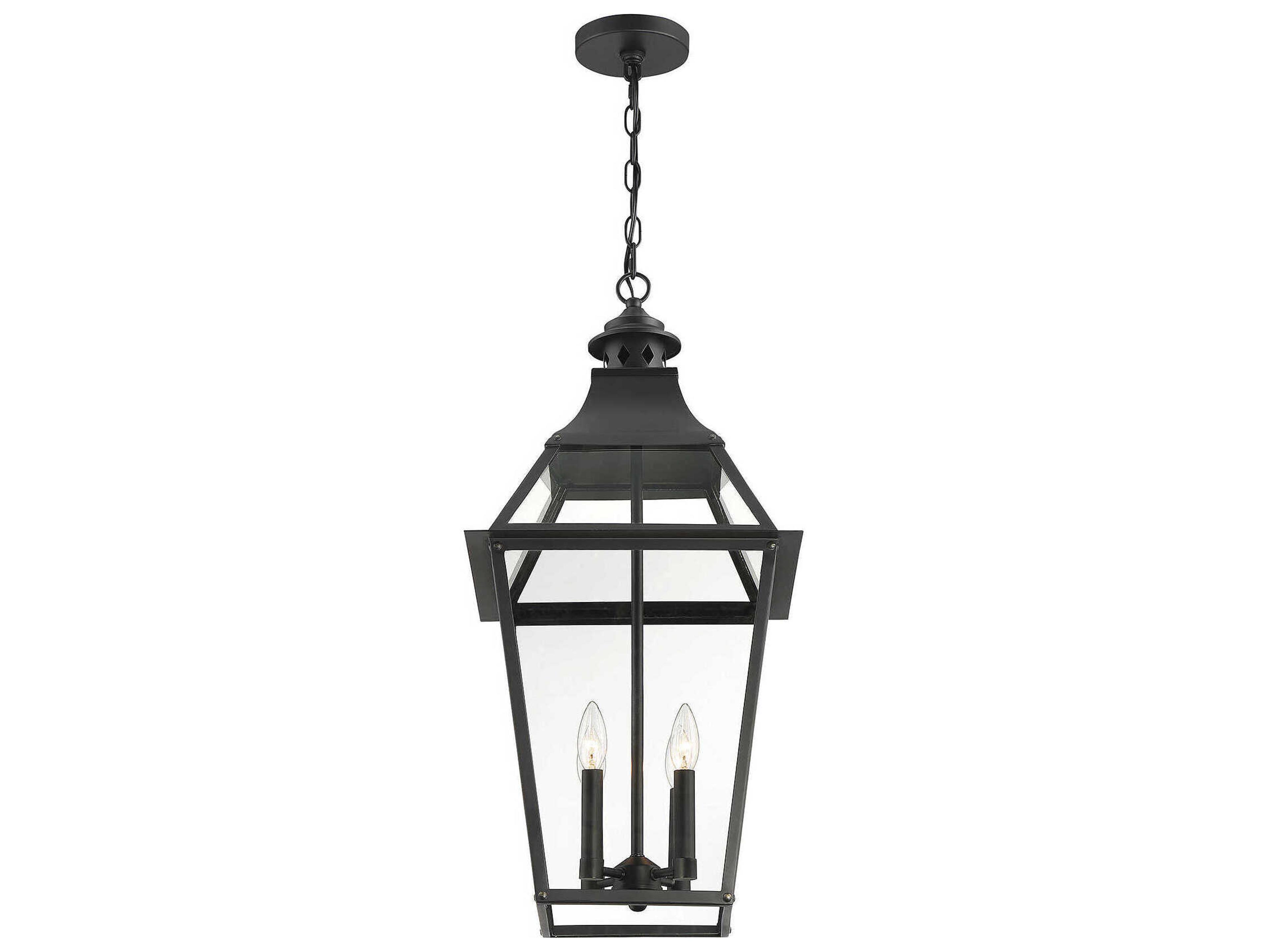 Savoy House Jackson 4-Light Black Gold Glass Lantern Pendant