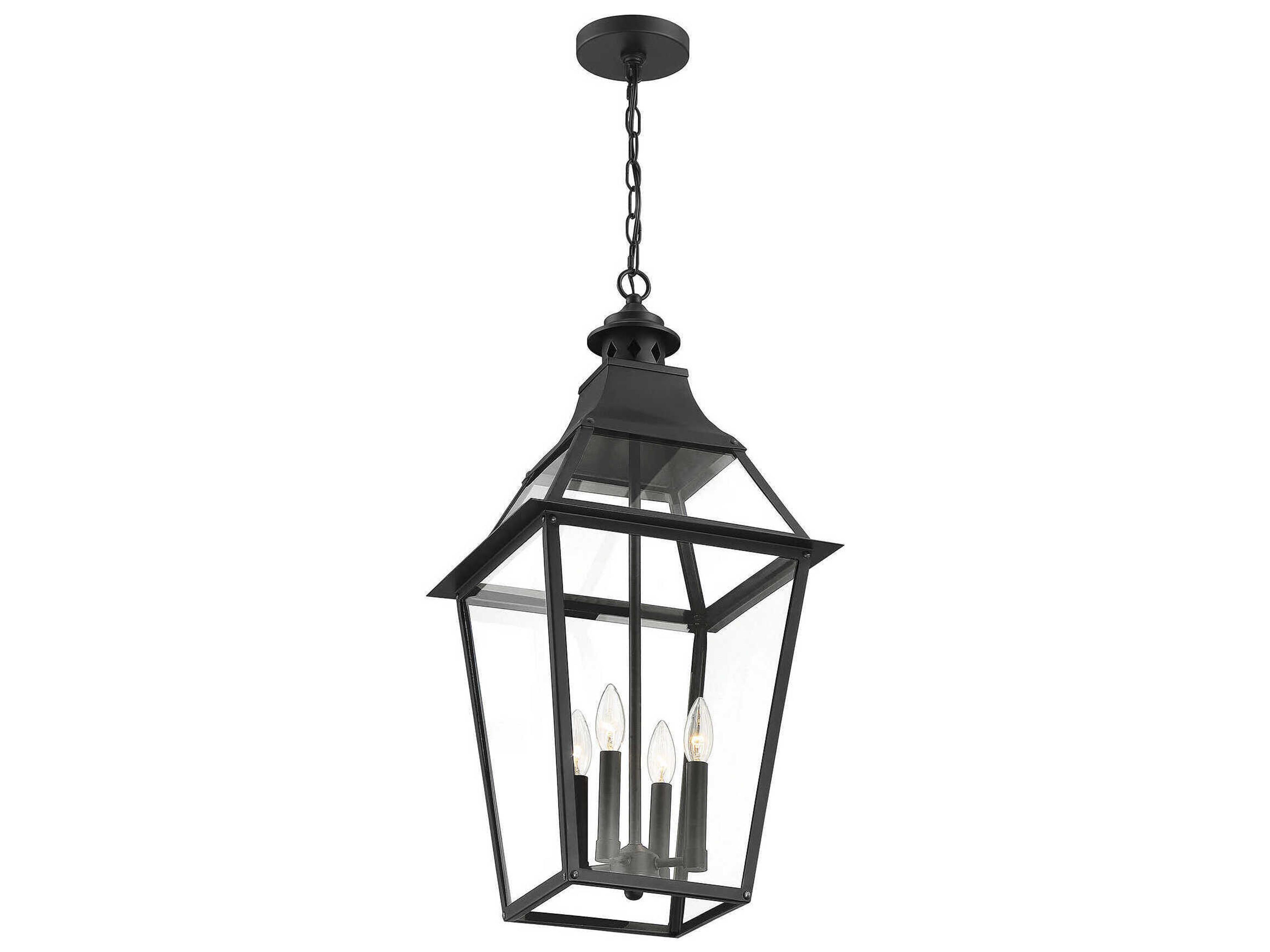 Savoy House Jackson 4-Light Black Gold Glass Lantern Pendant