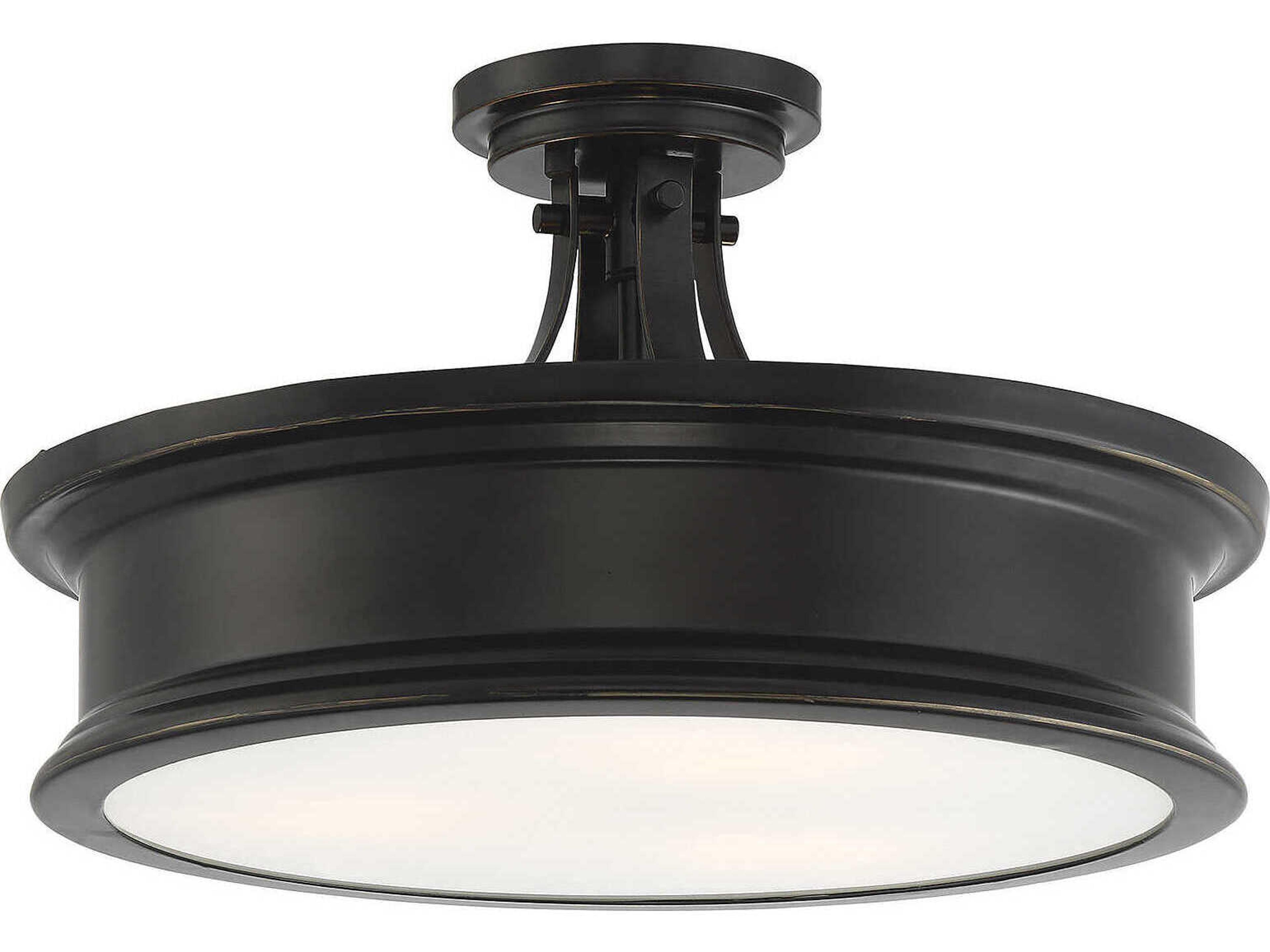 Watkins 3-Light Classic Bronze Glass Round Semi Flush Mount