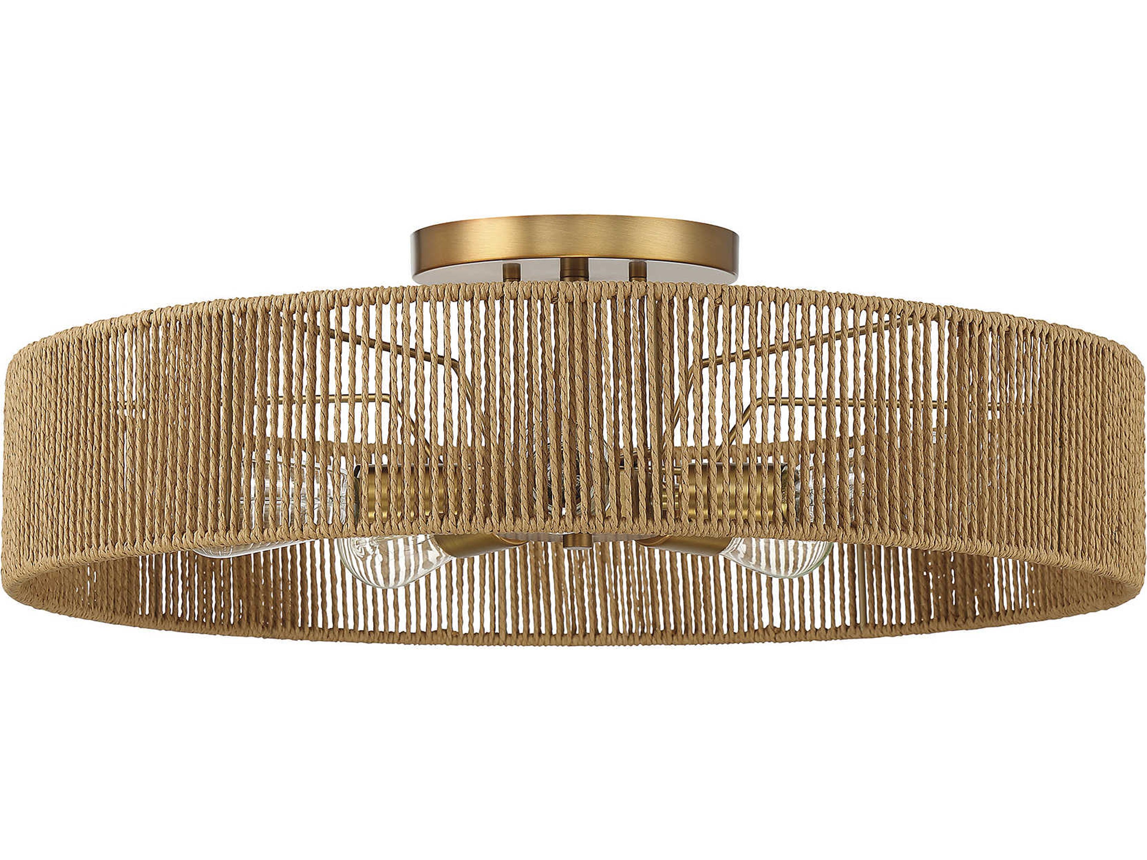 Savoy House Ashe 5-Light Warm Brass Rope Round Semi Flush Mount