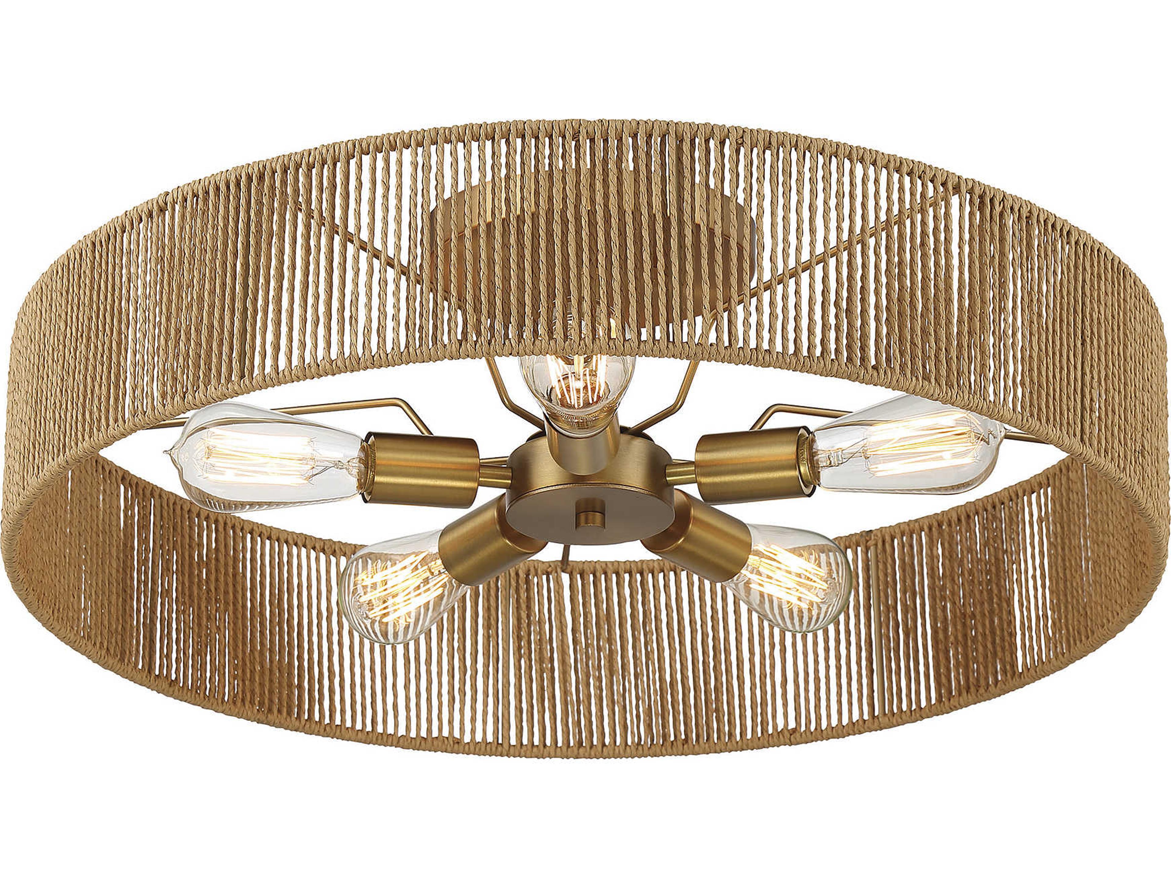 Savoy House Ashe 5-Light Warm Brass Rope Round Semi Flush Mount