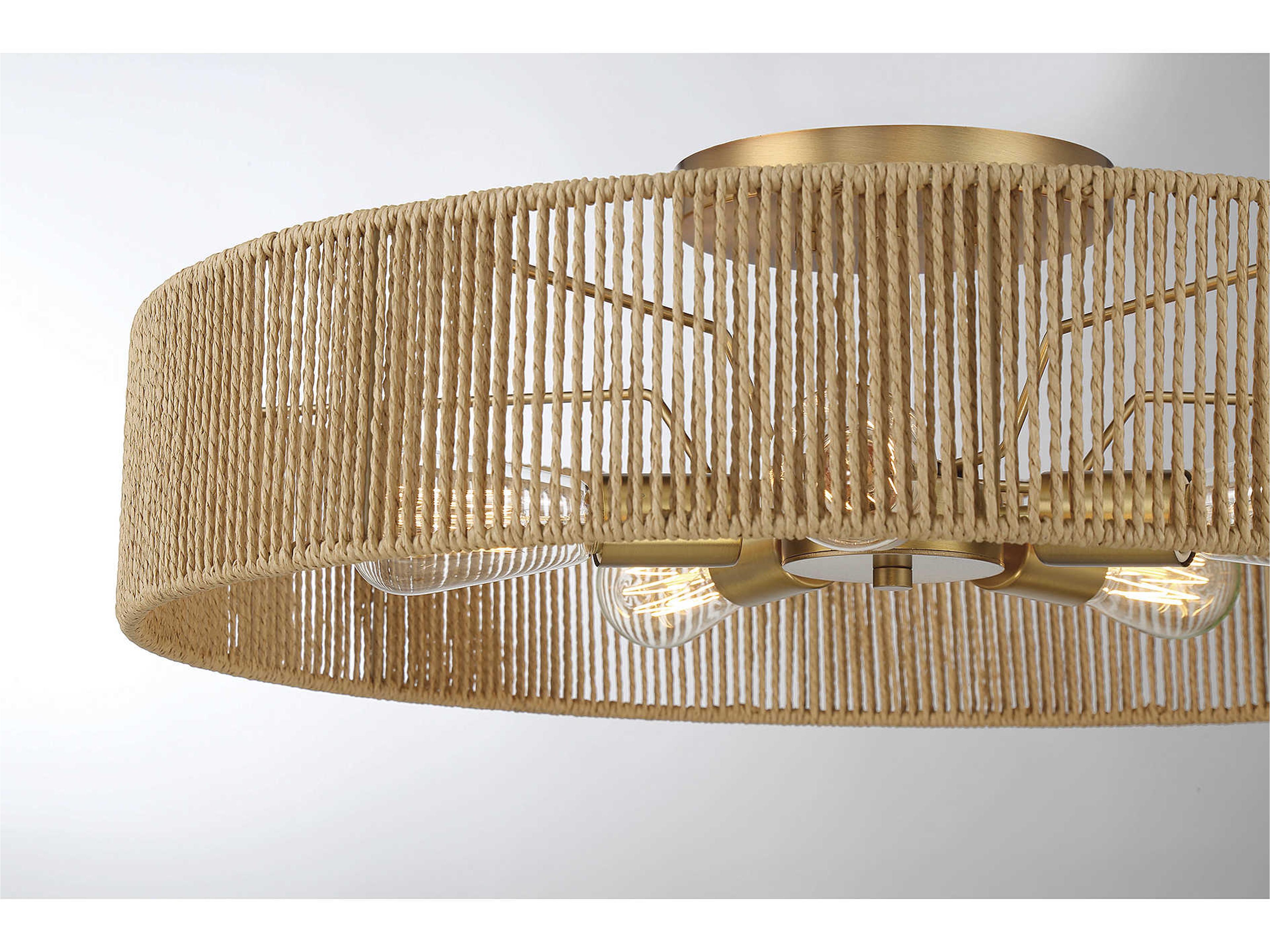 Savoy House Ashe 5-Light Warm Brass Rope Round Semi Flush Mount