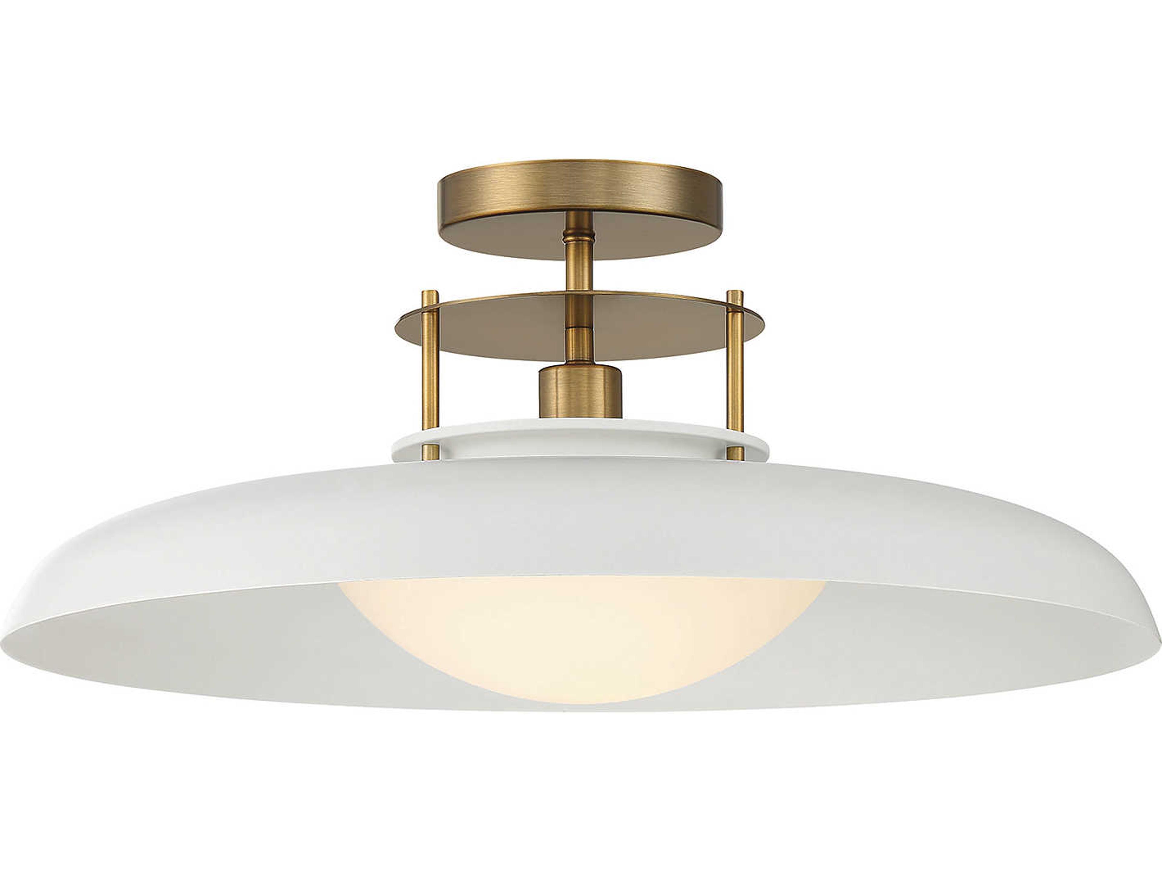 Gavin 1-Light White Warm Brass Glass Bowl Dome Semi Flush Mount