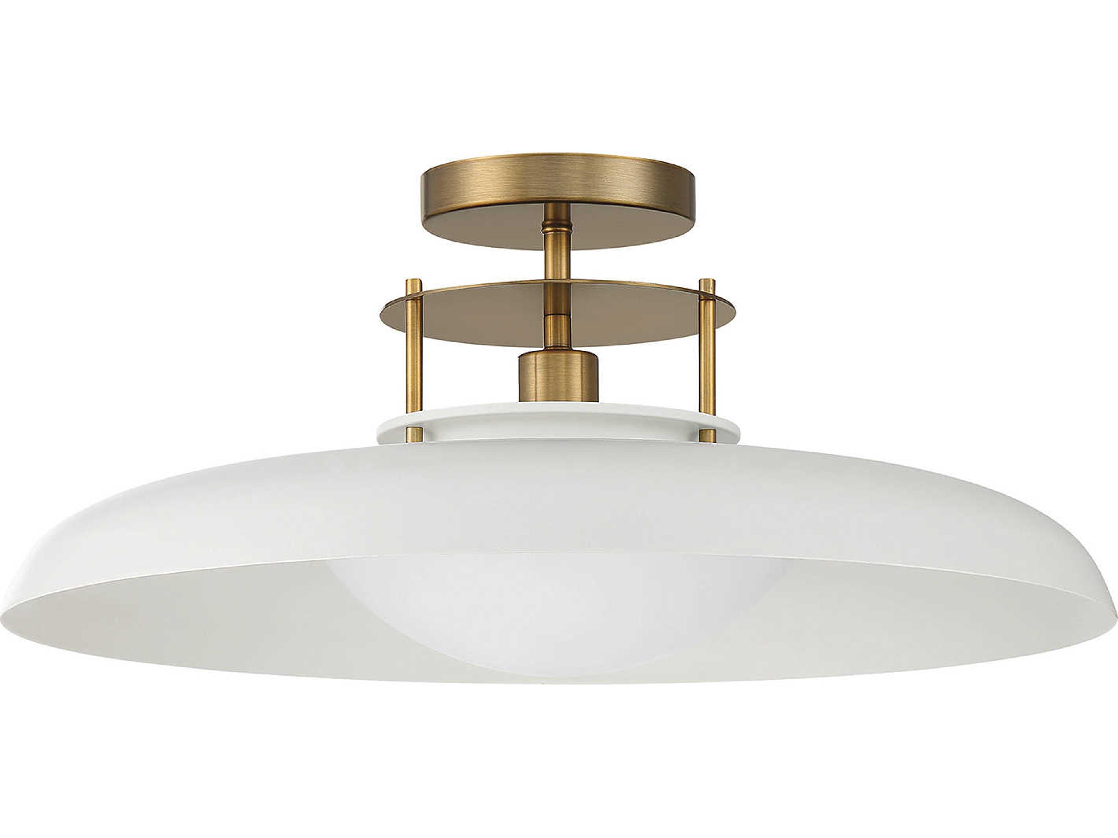 Savoy House Gavin 1-Light White Warm Brass Glass Bowl Dome Semi Flush Mount