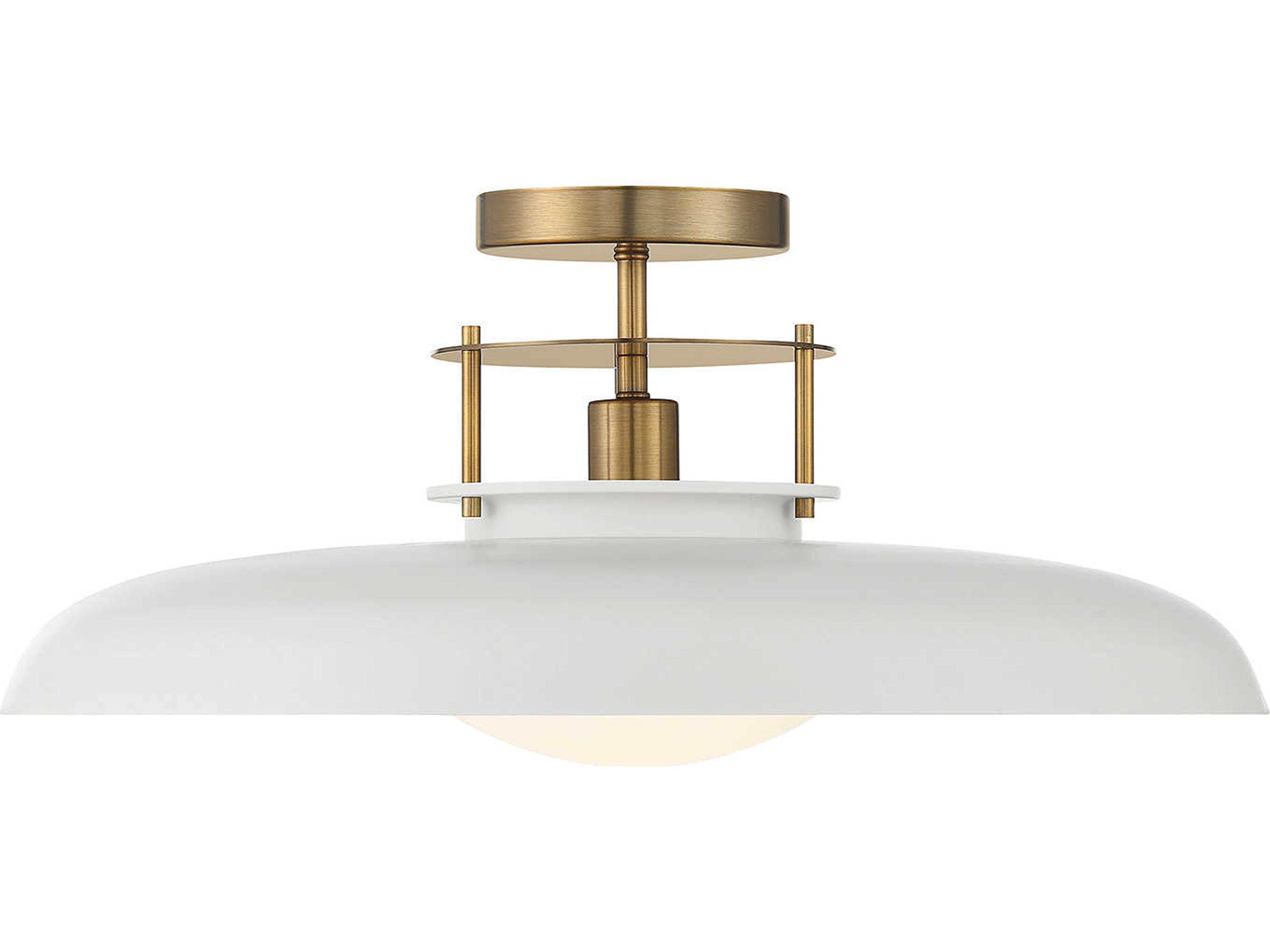 Savoy House Gavin 1-Light White Warm Brass Glass Bowl Dome Semi Flush Mount