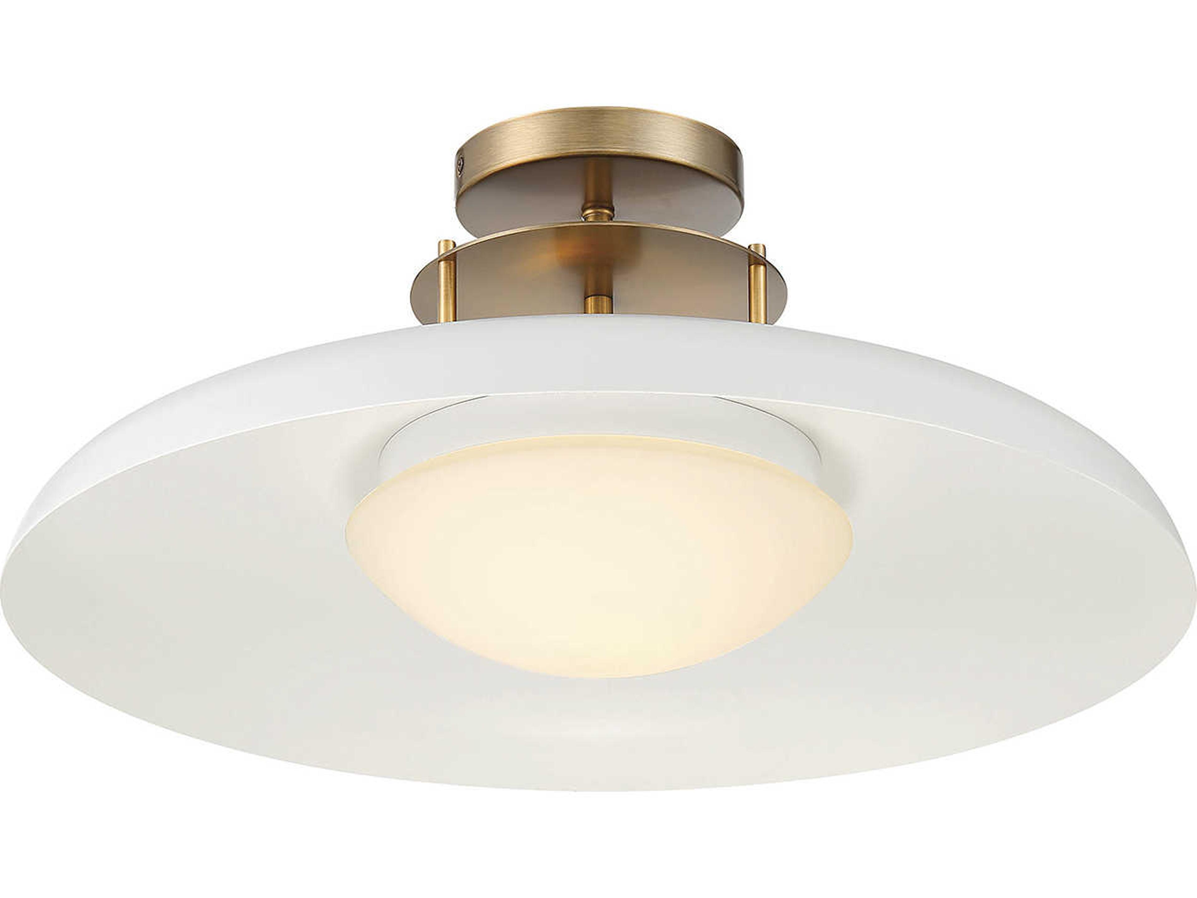 Savoy House Gavin 1-Light White Warm Brass Glass Bowl Dome Semi Flush Mount