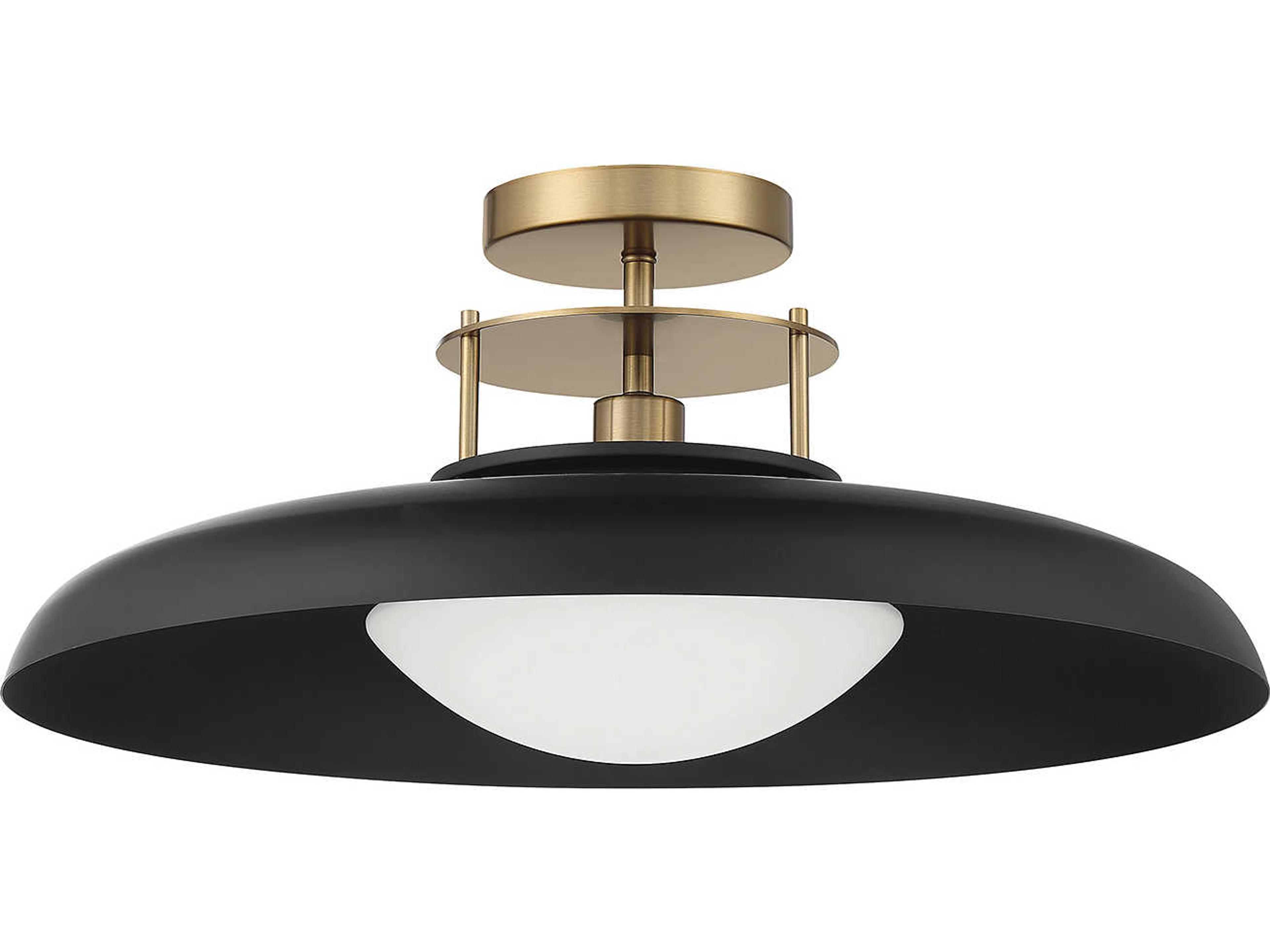 Savoy House Gavin 1-Light Matte Black Warm Brass Glass Bowl Dome Semi Flush Mount