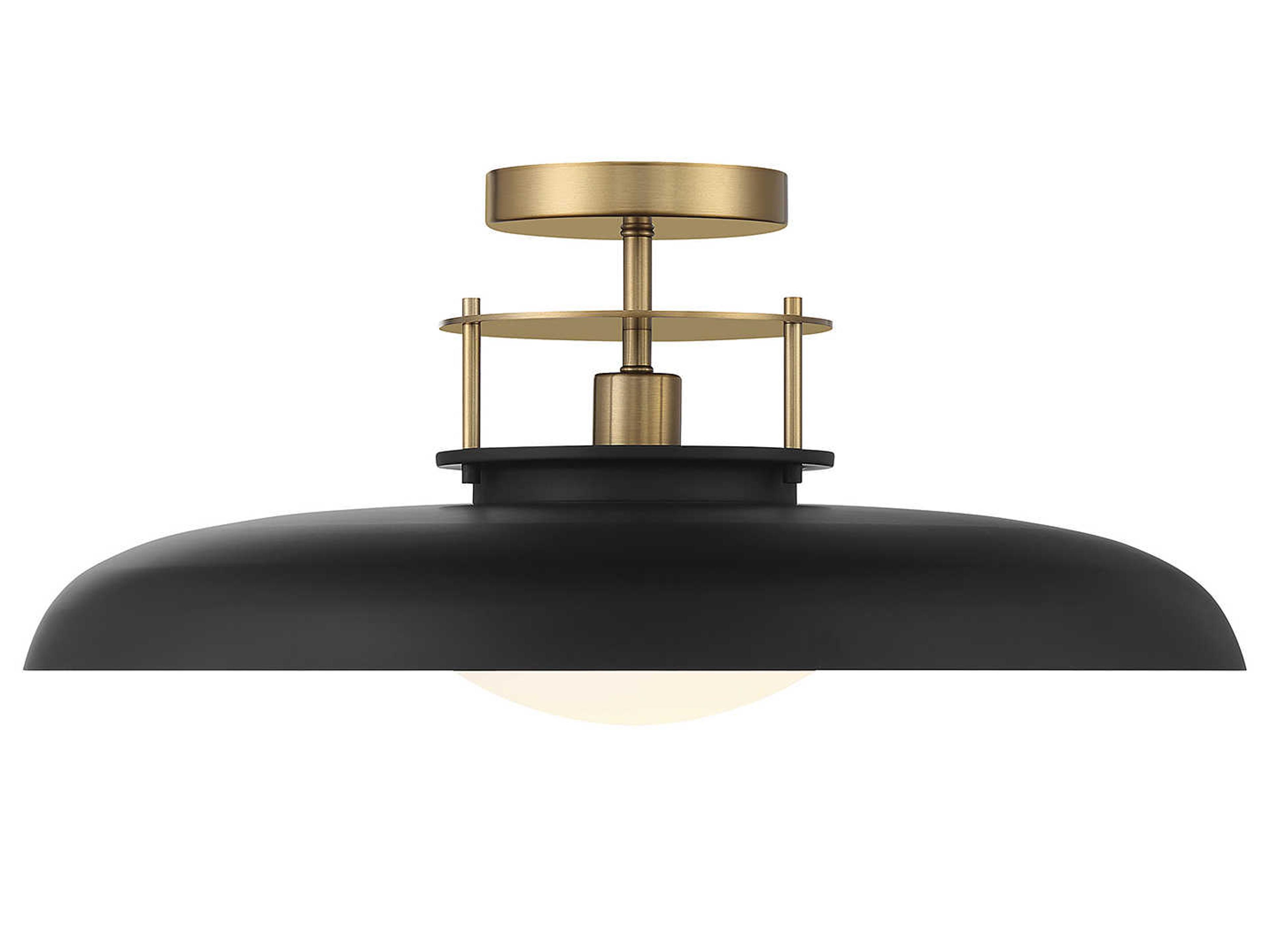 Savoy House Gavin 1-Light Matte Black Warm Brass Glass Bowl Dome Semi Flush Mount