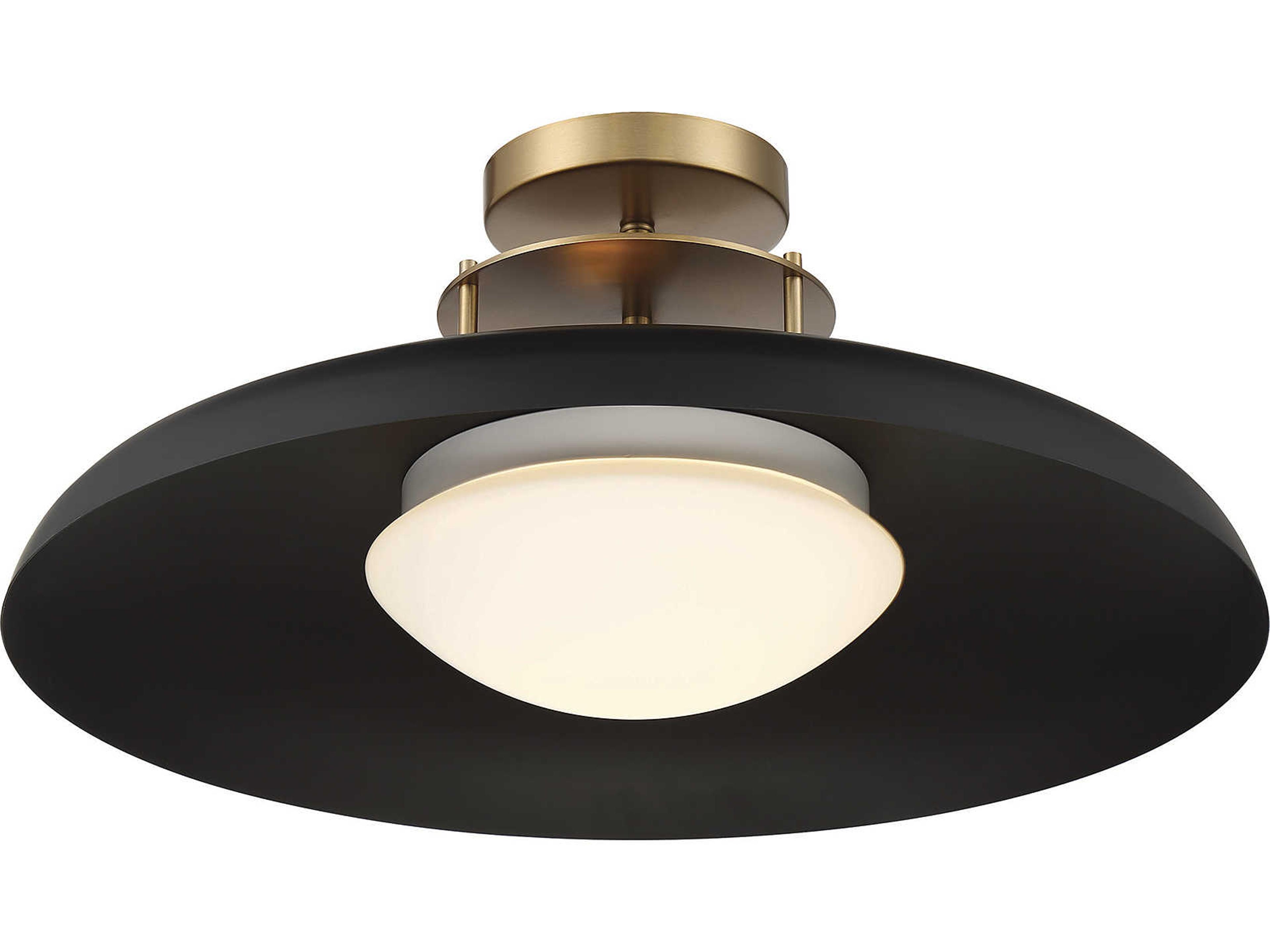 Savoy House Gavin 1-Light Matte Black Warm Brass Glass Bowl Dome Semi Flush Mount