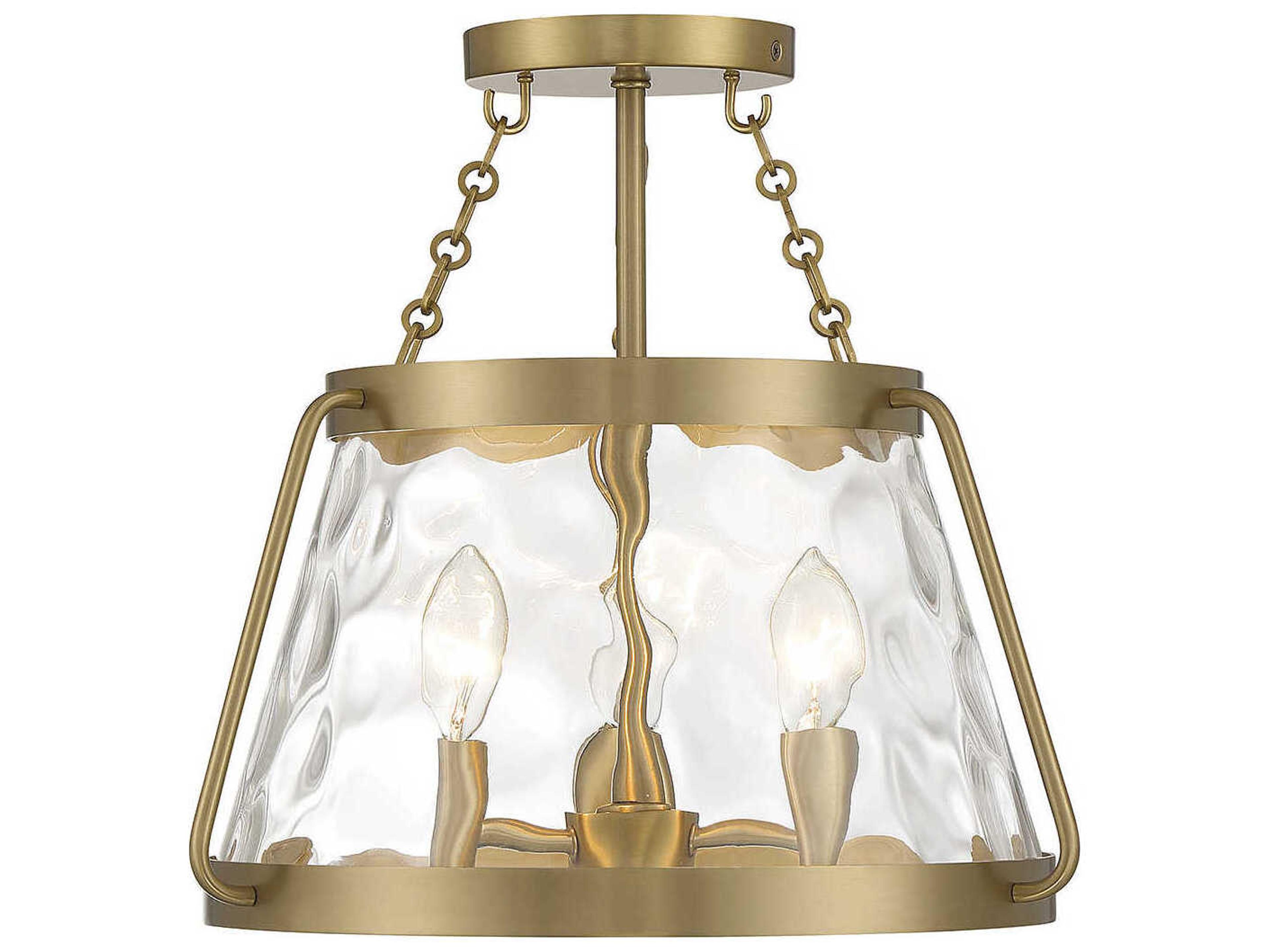 Crawford 3-Light Warm Brass Glass Semi Flush Mount