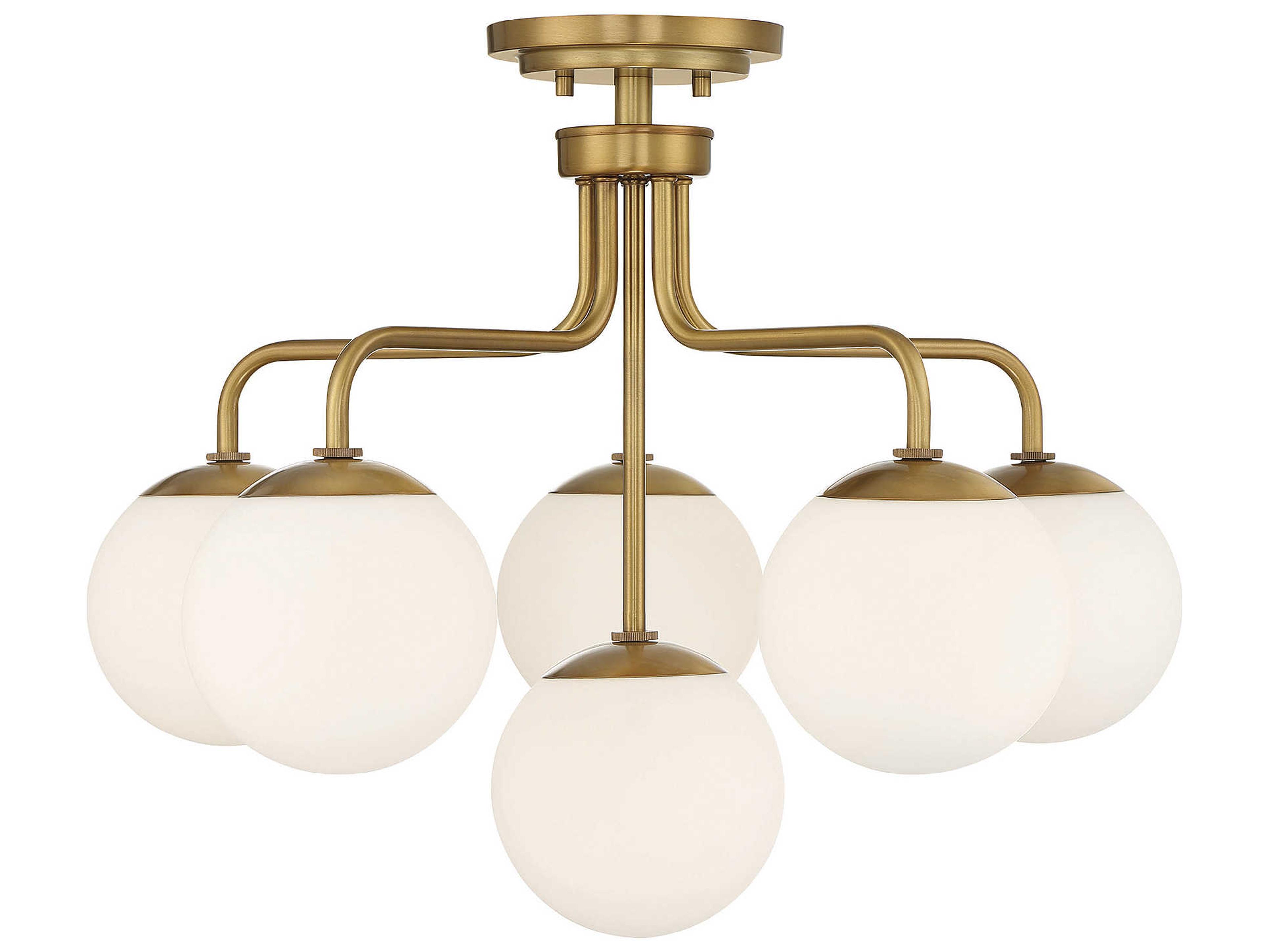 Marco 6-Light Warm Brass Glass Globe Semi Flush Mount