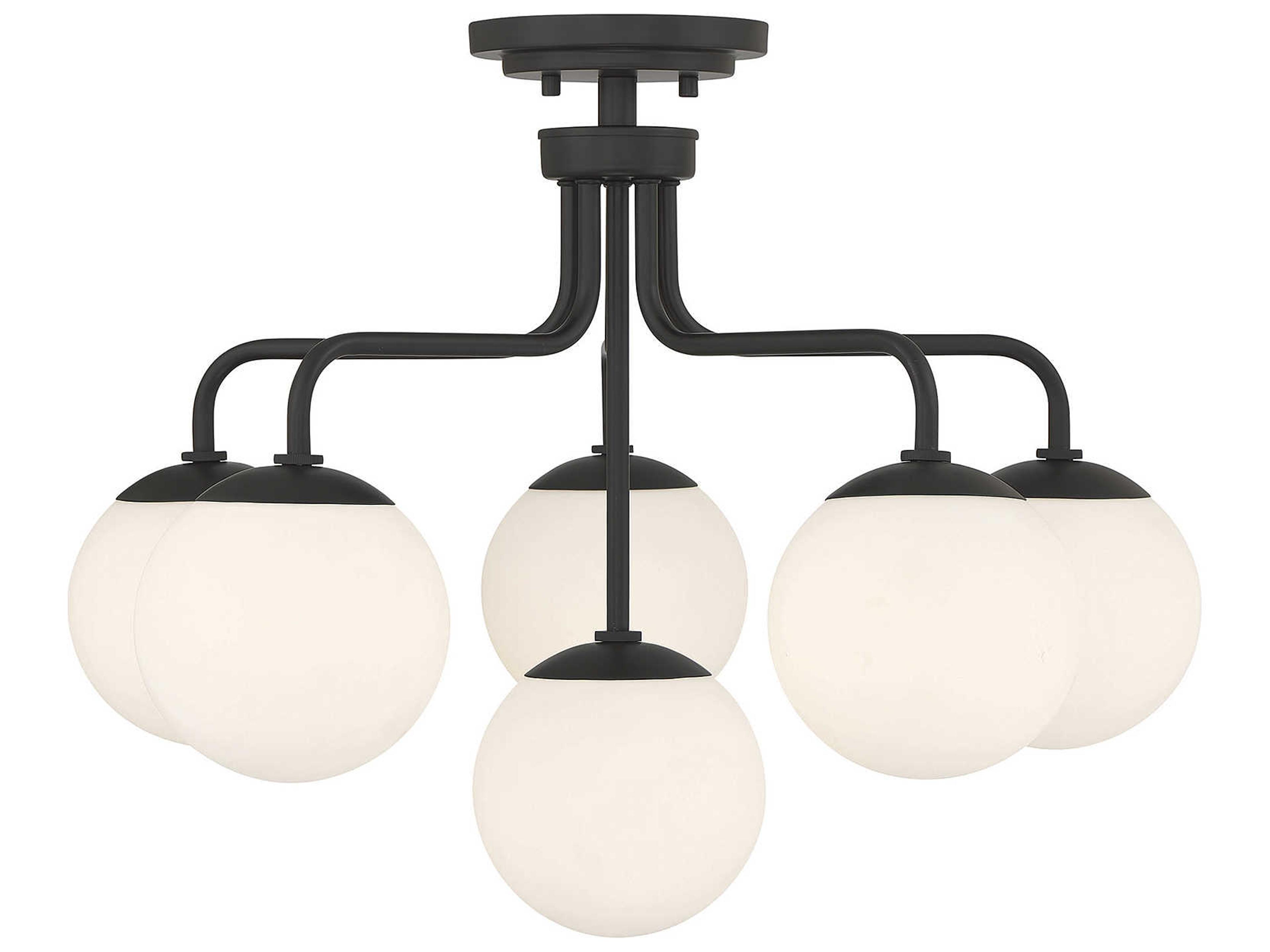 Marco 6-Light Matte Black Glass Globe Semi Flush Mount