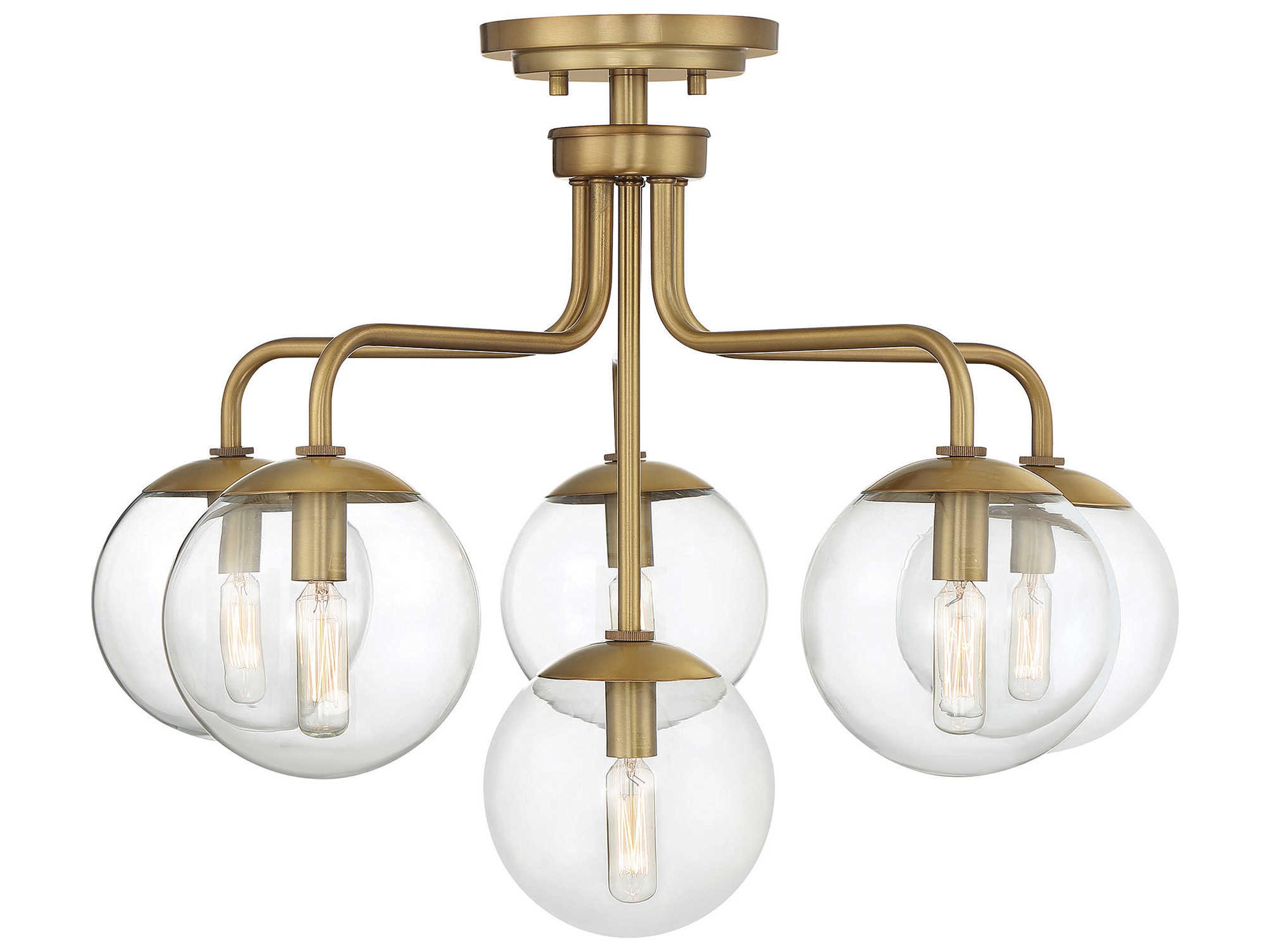 Savoy House Marco 6-Light Warm Brass Glass Globe Semi Flush Mount