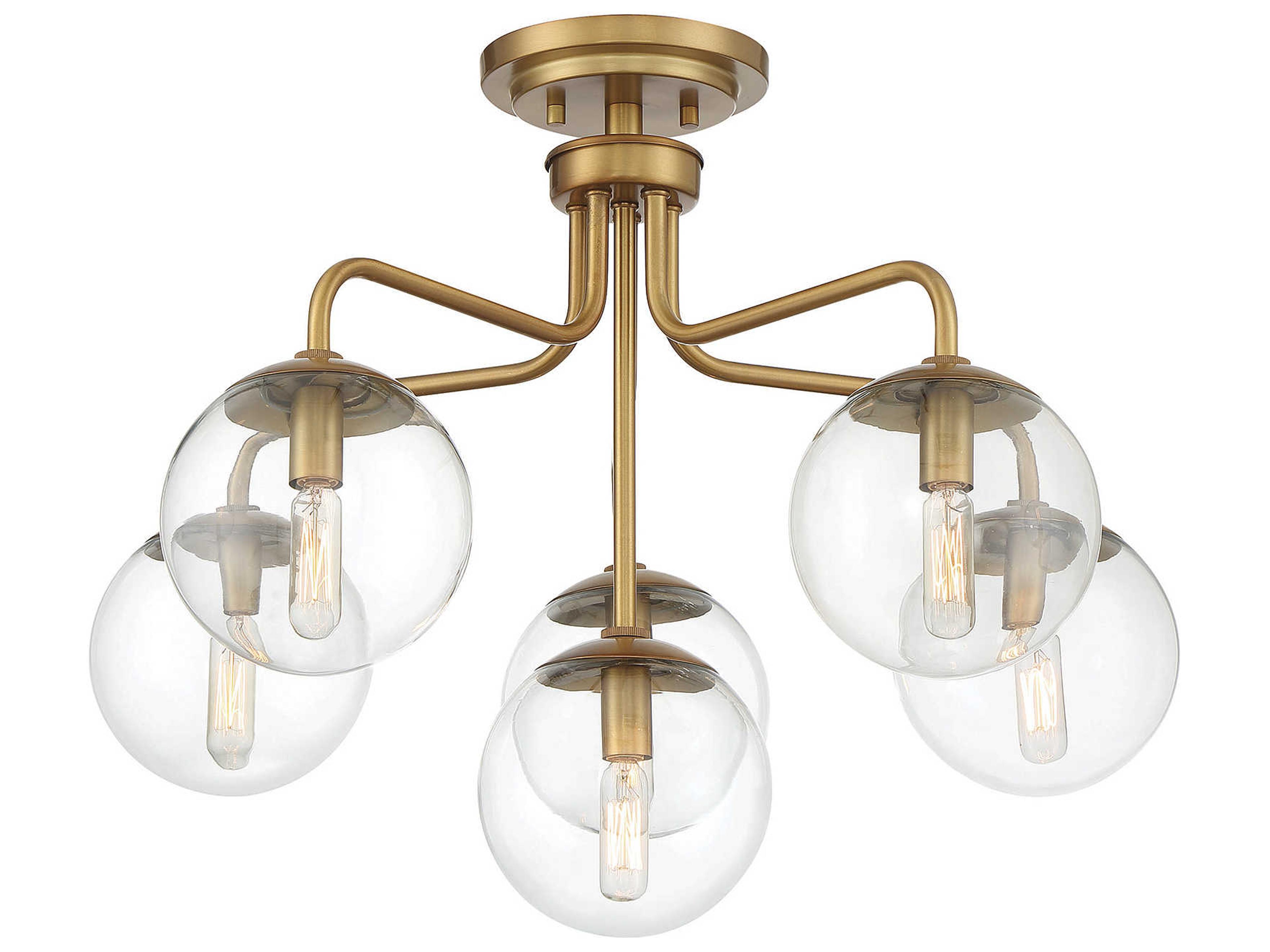 Savoy House Marco 6-Light Warm Brass Glass Globe Semi Flush Mount