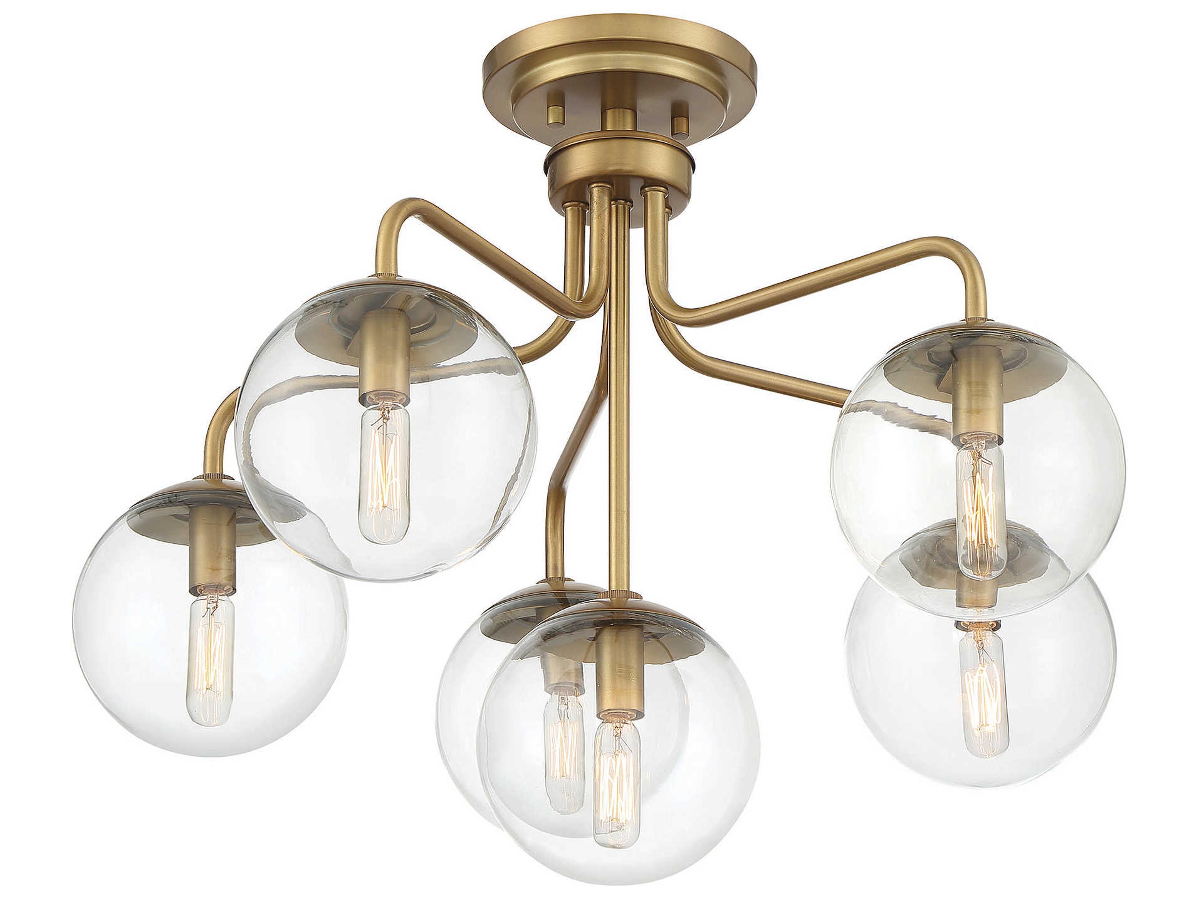 Savoy House Marco 6-Light Warm Brass Glass Globe Semi Flush Mount