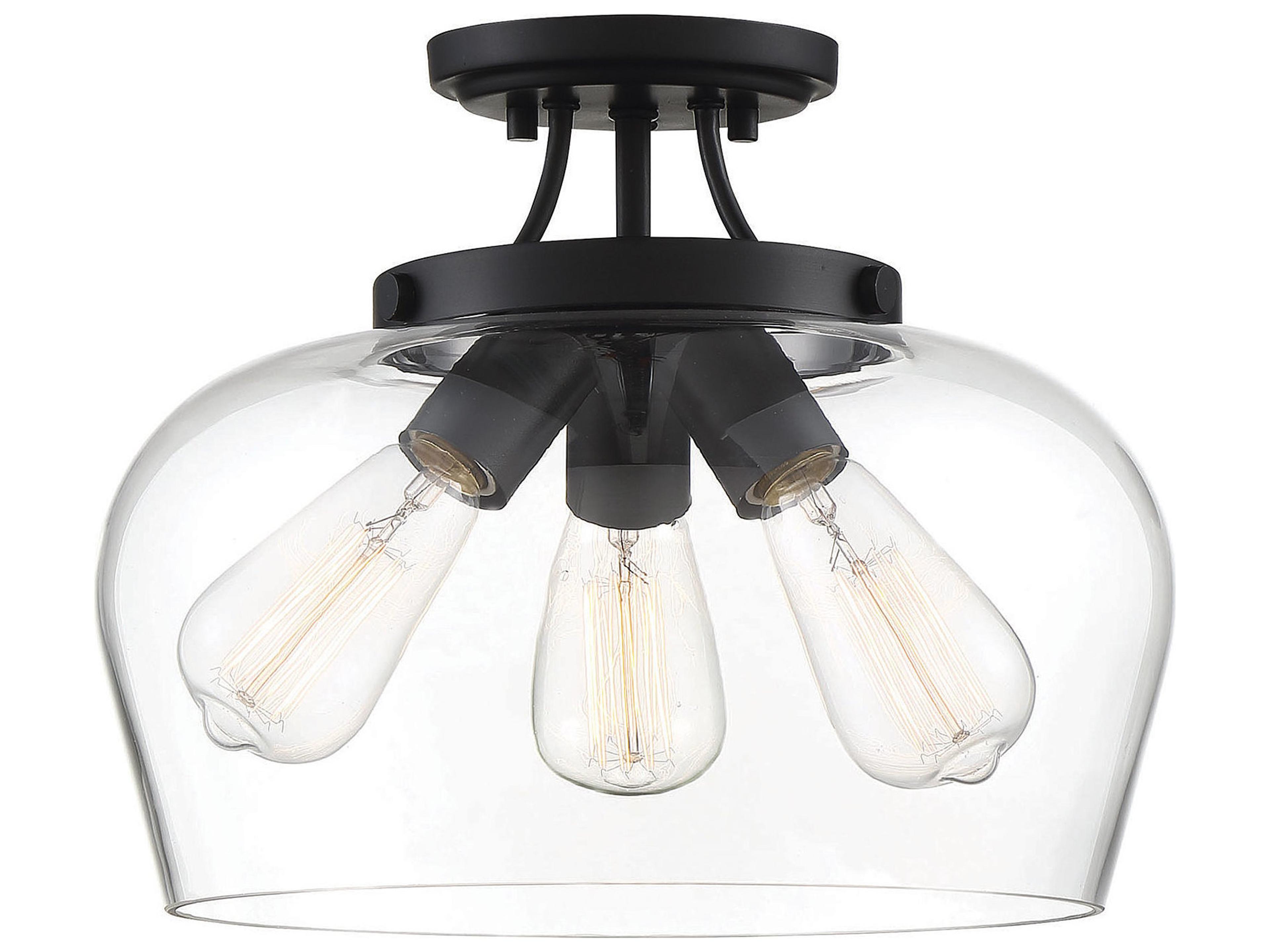 Savoy House Octave 3-Light Black Glass Bowl Semi Flush Mount