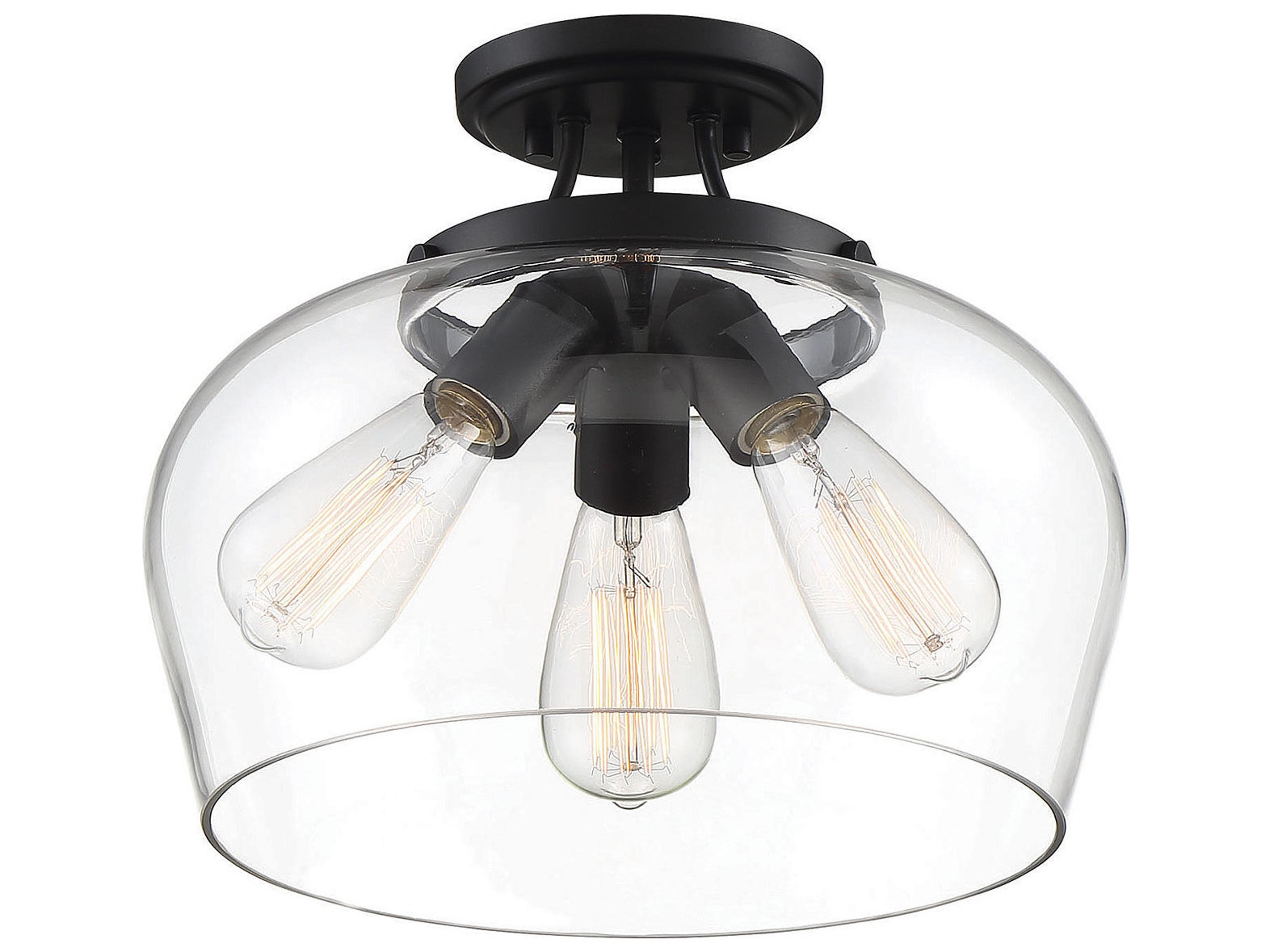 Savoy House Octave 3-Light Black Glass Bowl Semi Flush Mount