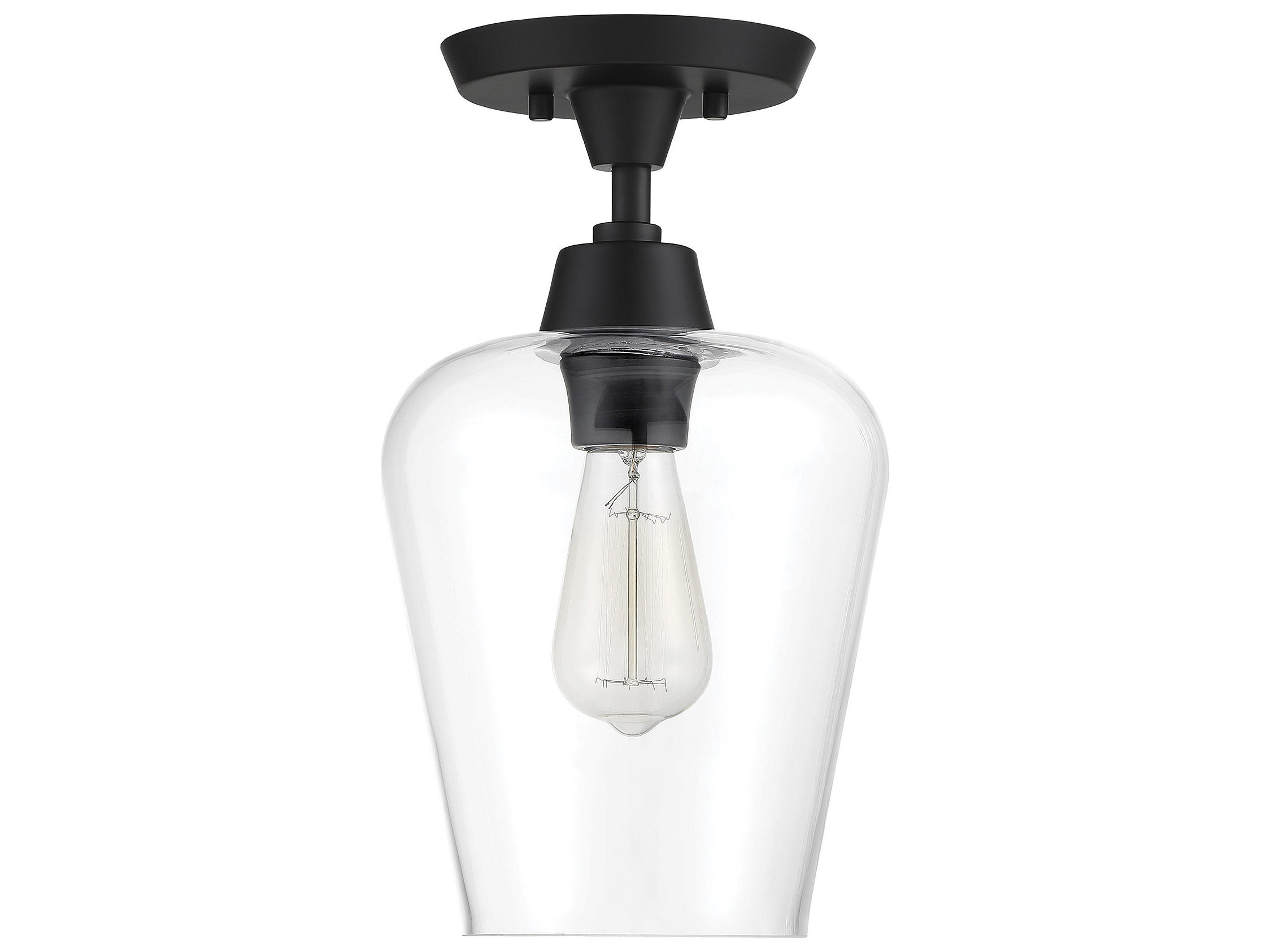 Savoy House Octave 1-Light Black Glass Bell Semi Flush Mount