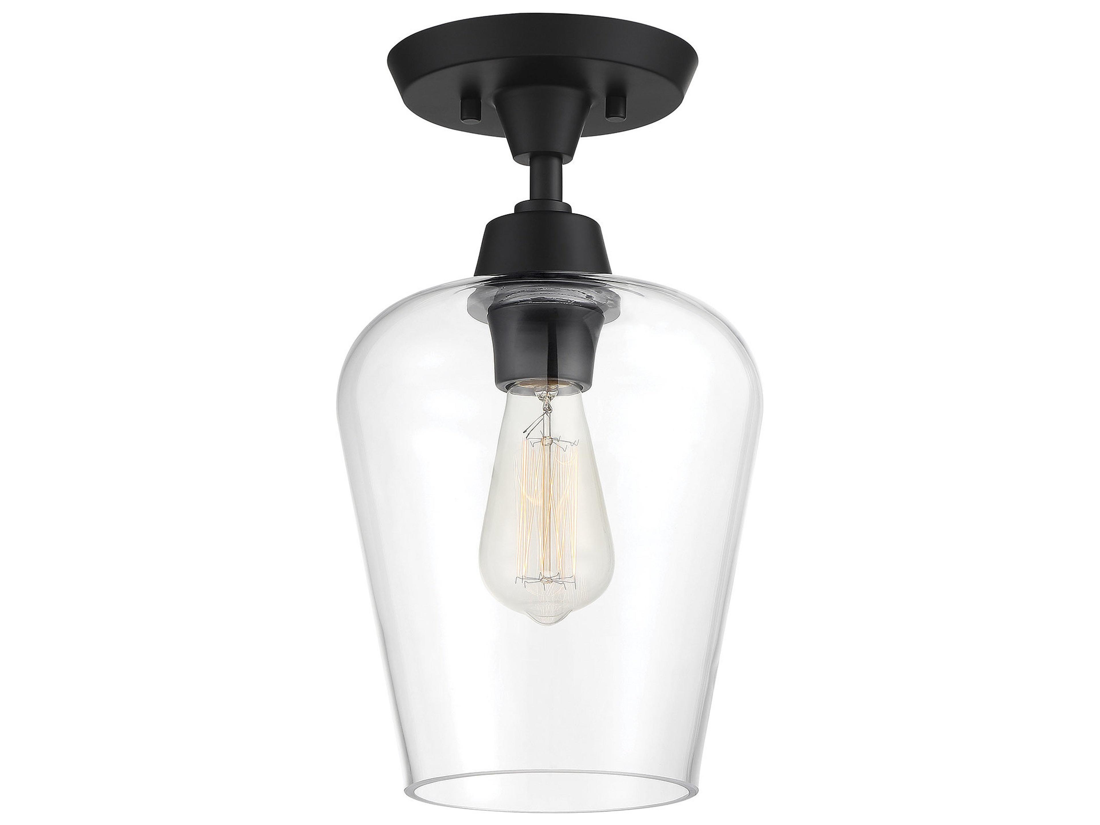 Savoy House Octave 1-Light Black Glass Bell Semi Flush Mount