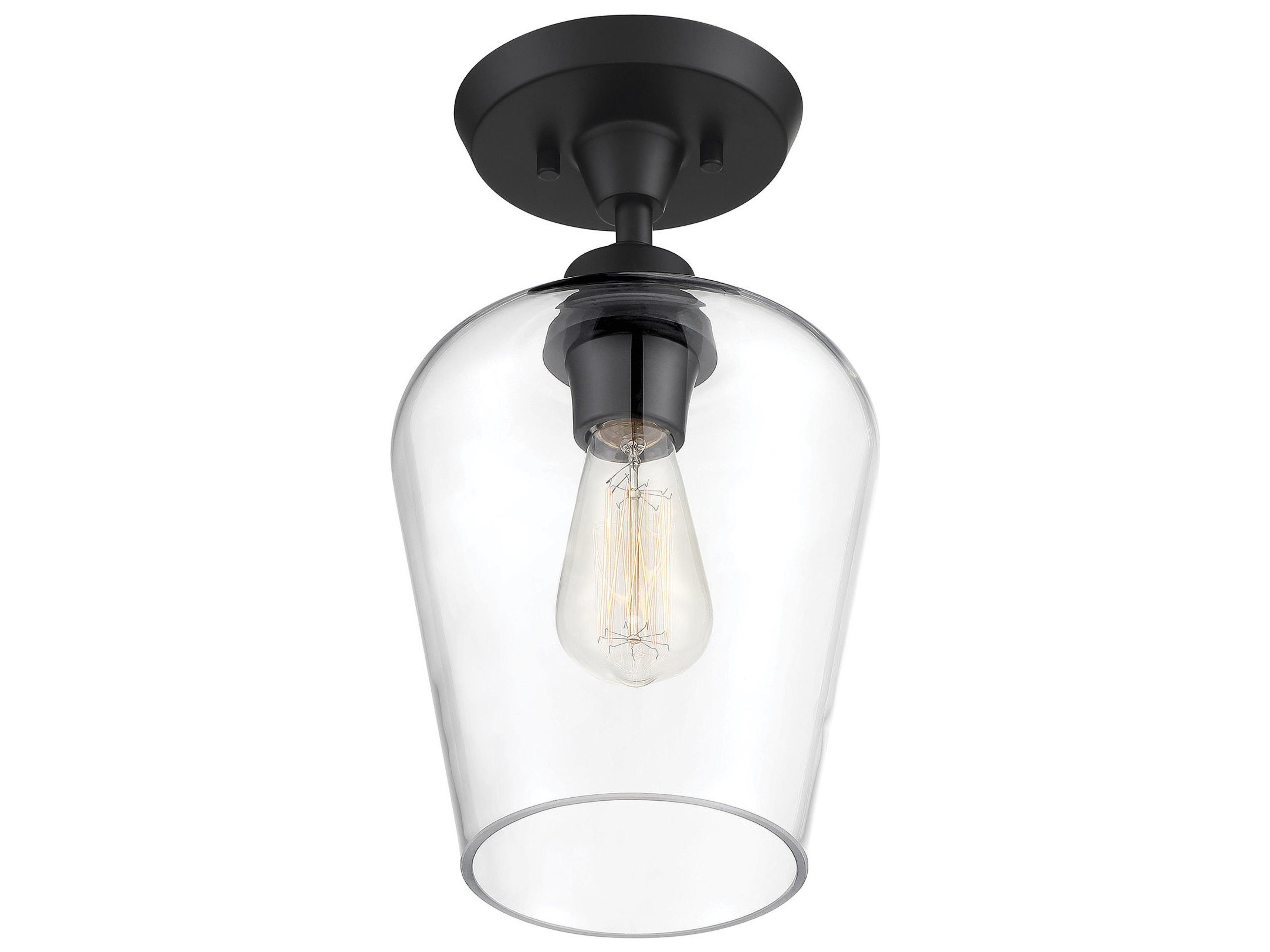 Savoy House Octave 1-Light Black Glass Bell Semi Flush Mount