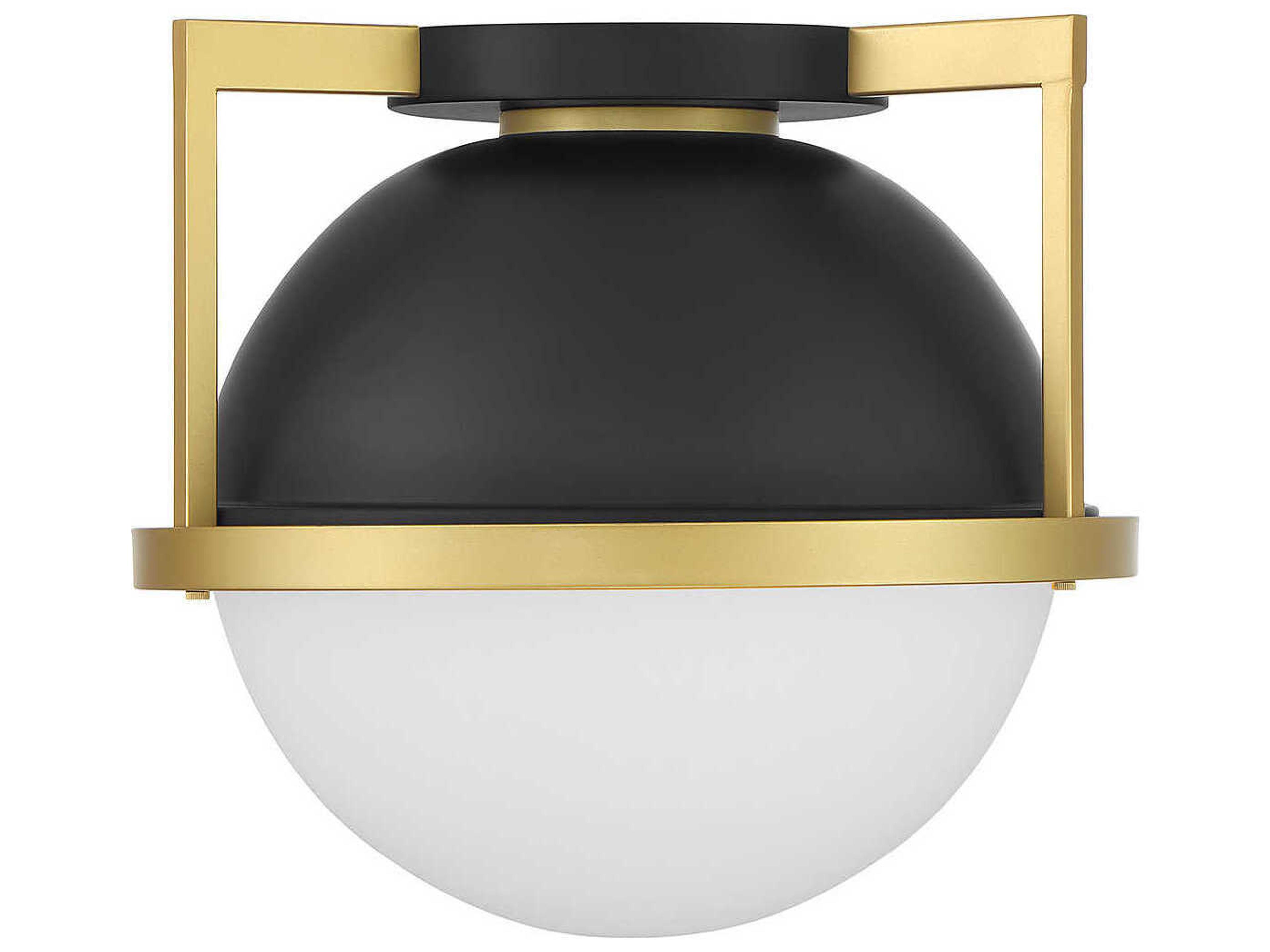 Savoy House Carlysle 1-Light Matte Black Warm Brass Glass Globe Flush Mount